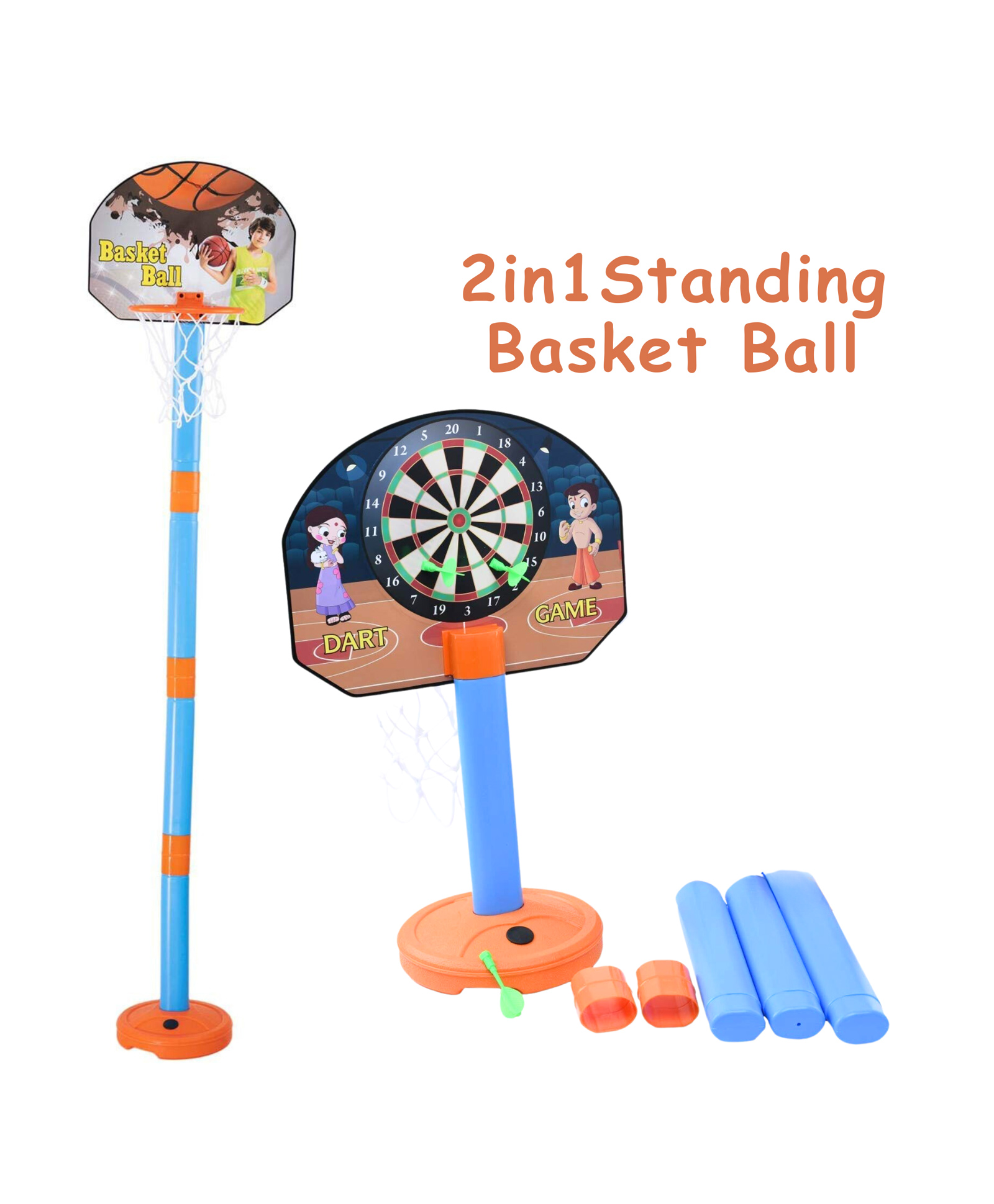 BitFeex 2in1 Stand Basket Ball Adjustable Stand and Magnetic Dart Game Basket Ball for Indoor Outdoor Game-Multicolor-image-12