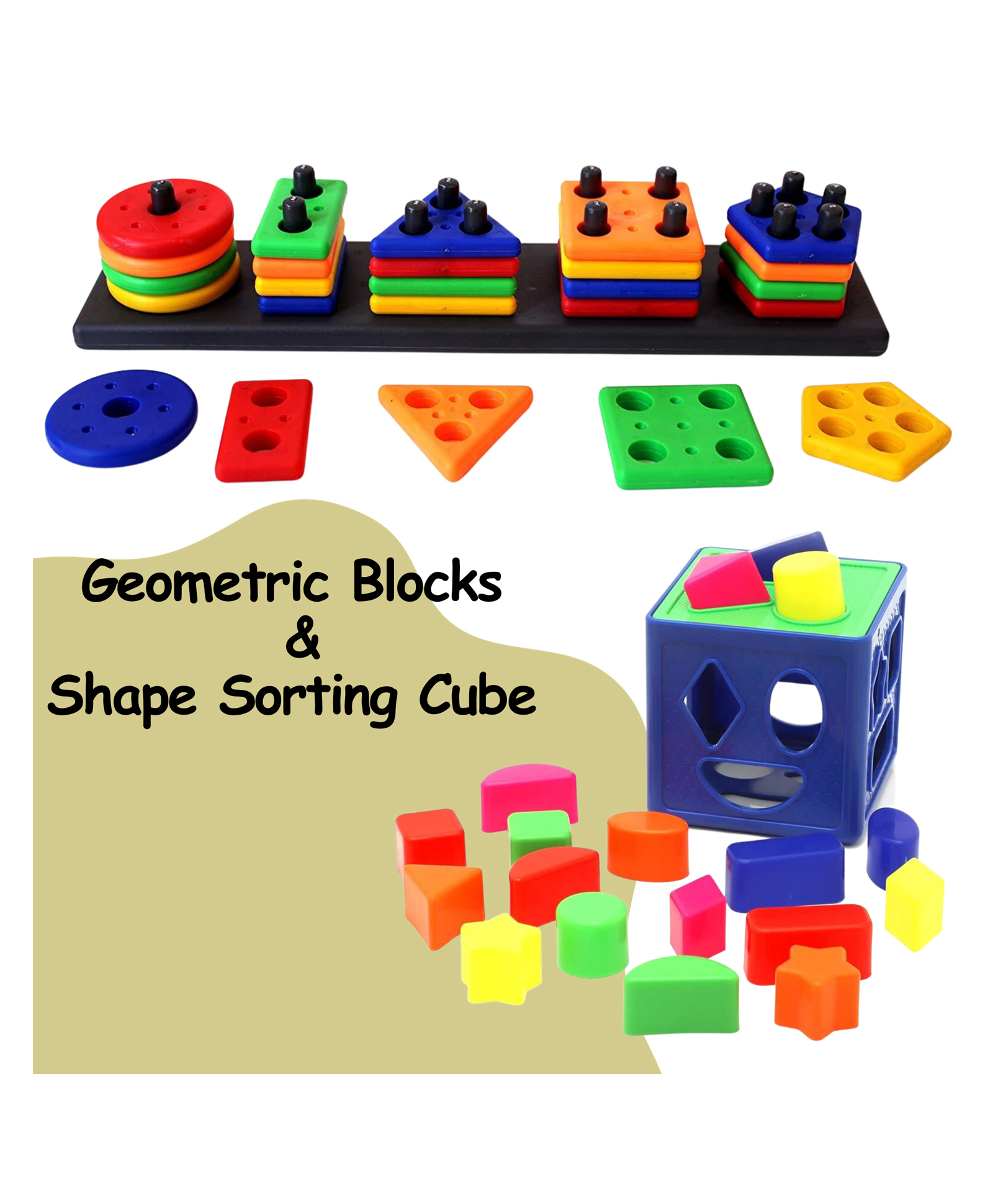 BitFeex Shape Sorting Cube and Geometry Shape Sorting Board Early Development Activity Toys Pack Of 2 -Multicolor-image-33