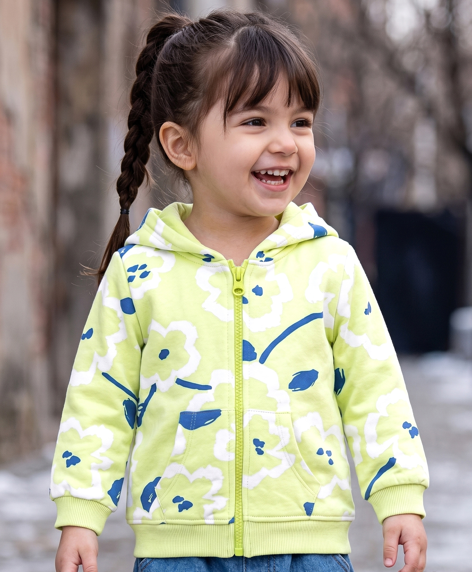 Babyoye 100% Cotton Eco Conscious Full Sleeves Sweat Jacket Cloud Print - Lime Green-image-31