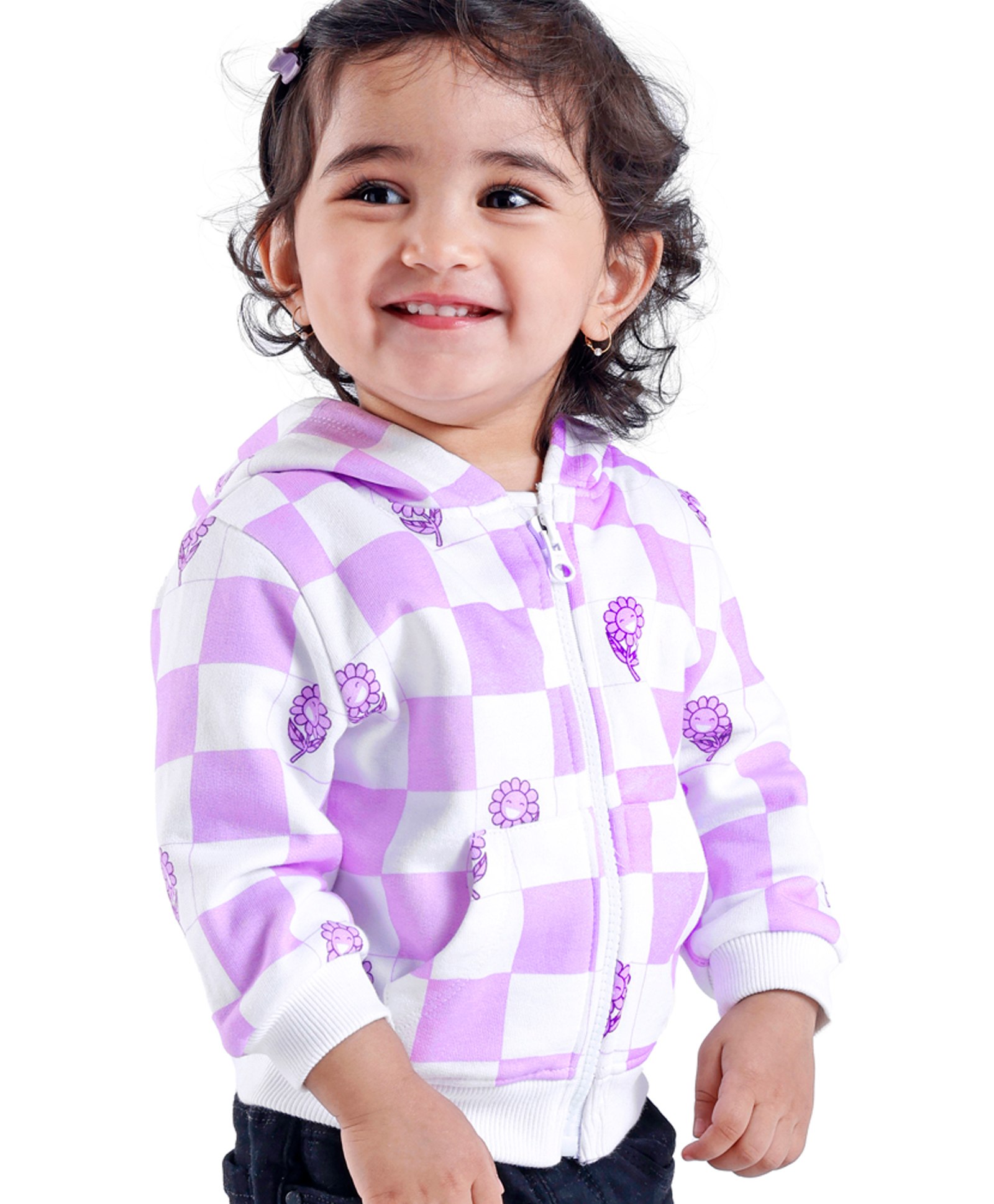 Babyoye 100% Cotton Eco Conscious Full Sleeves Sweat Jacket Checks - White-picture-10