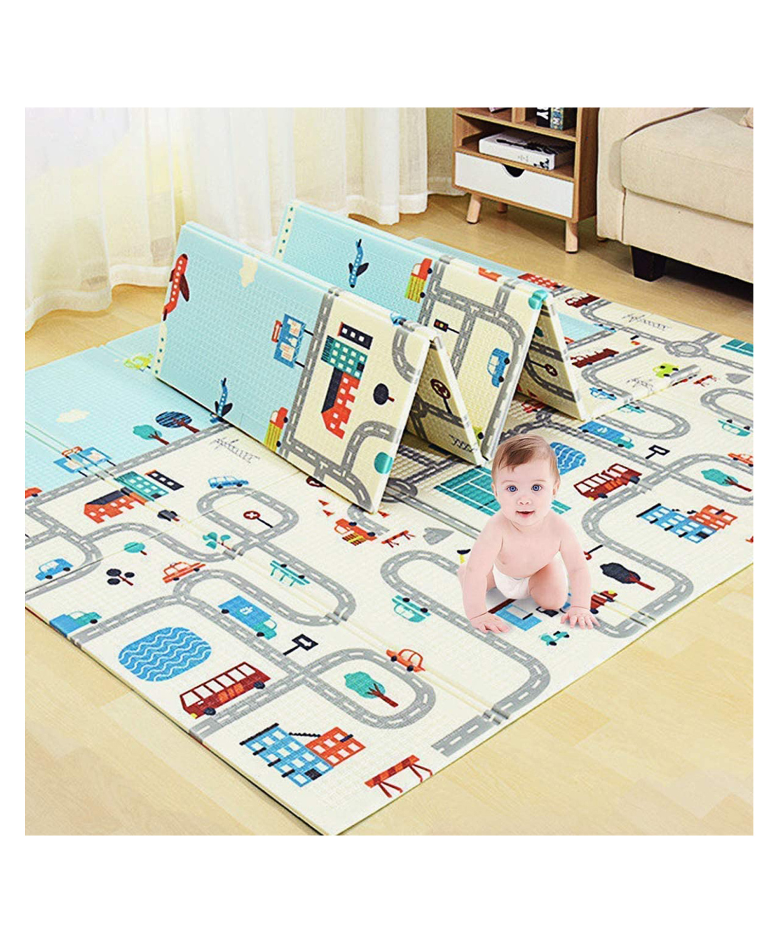 AKN TOYS Double Sided Water Proof Extra Large Fordable Foam Baby Play Mat (Color & Design May Vary)-picture-3
