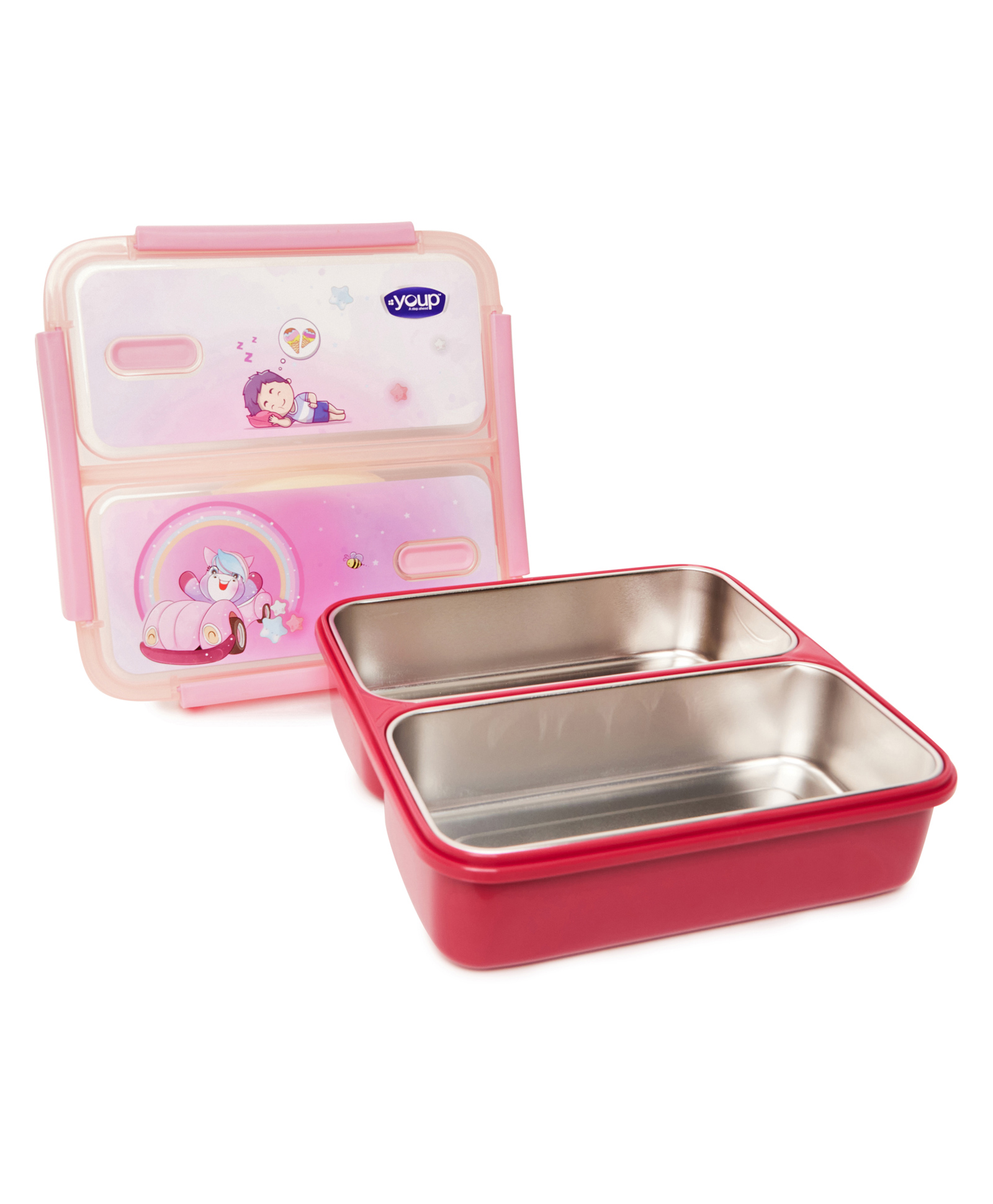 YOUP Stainless Steel Pink Color  Kids  Bento Lunch Box With 2 Compartments  TYCOON-1100 ml-picture-48