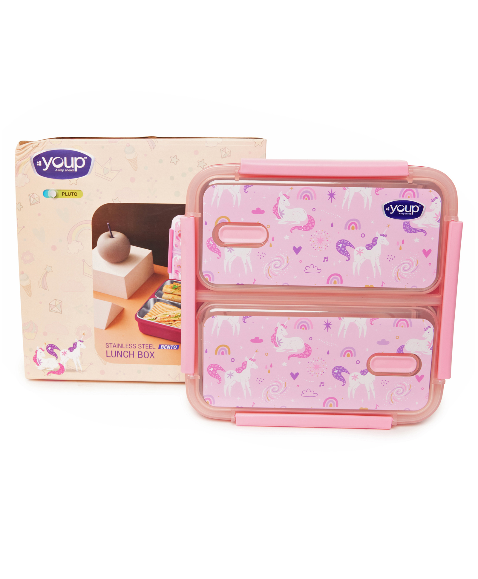 YOUP Stainless Steel Pink Color Unicorn Theme Kids  Bento Lunch Box With 2 Compartments PLUTO-1100 ml-picture-47