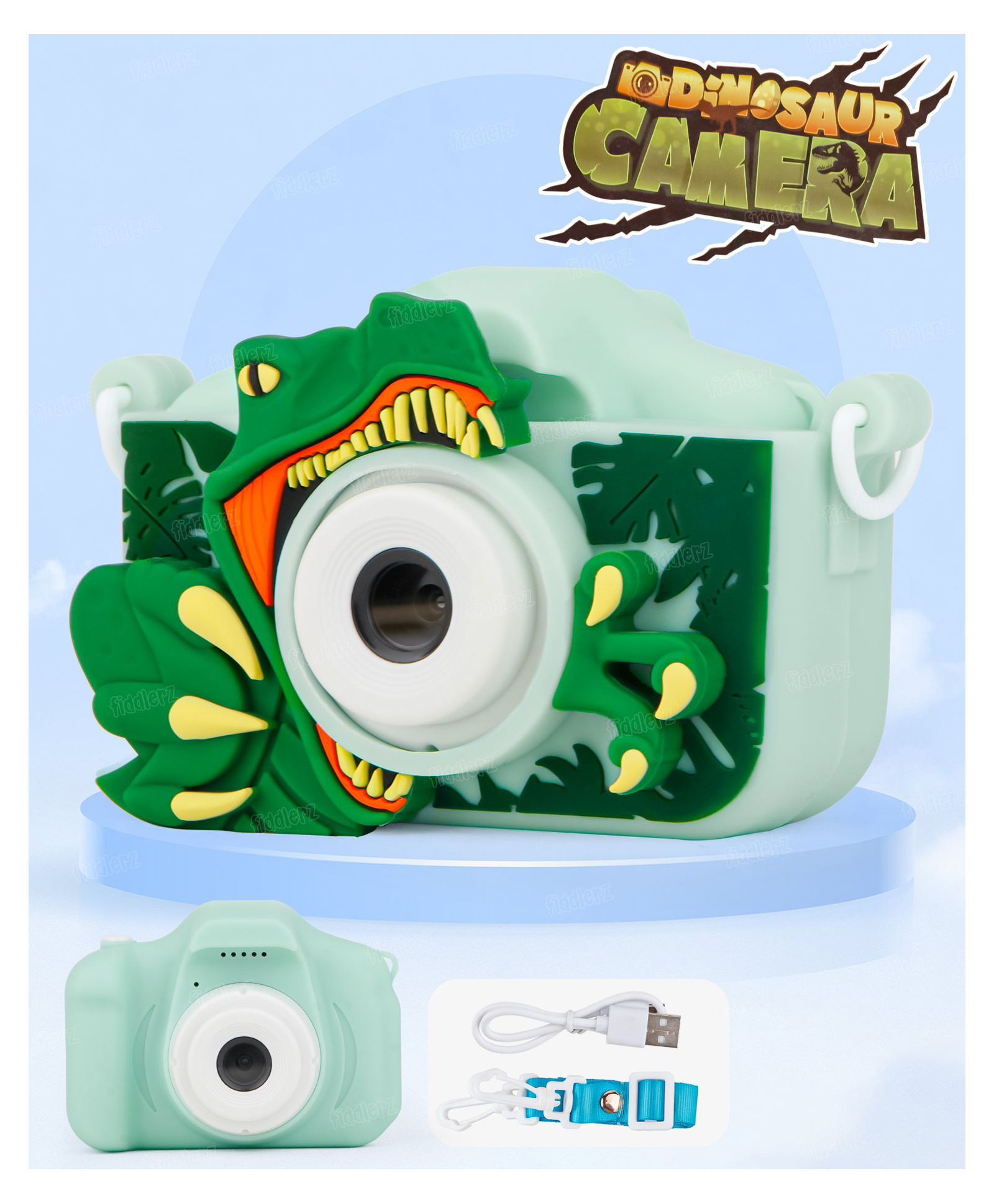 Fiddlerz Dinosaur Kids Camera 1080P HD Selfie Digital Video Camera Cute Portable Toy For Girls Boys Best Birthday Gifts-image-39