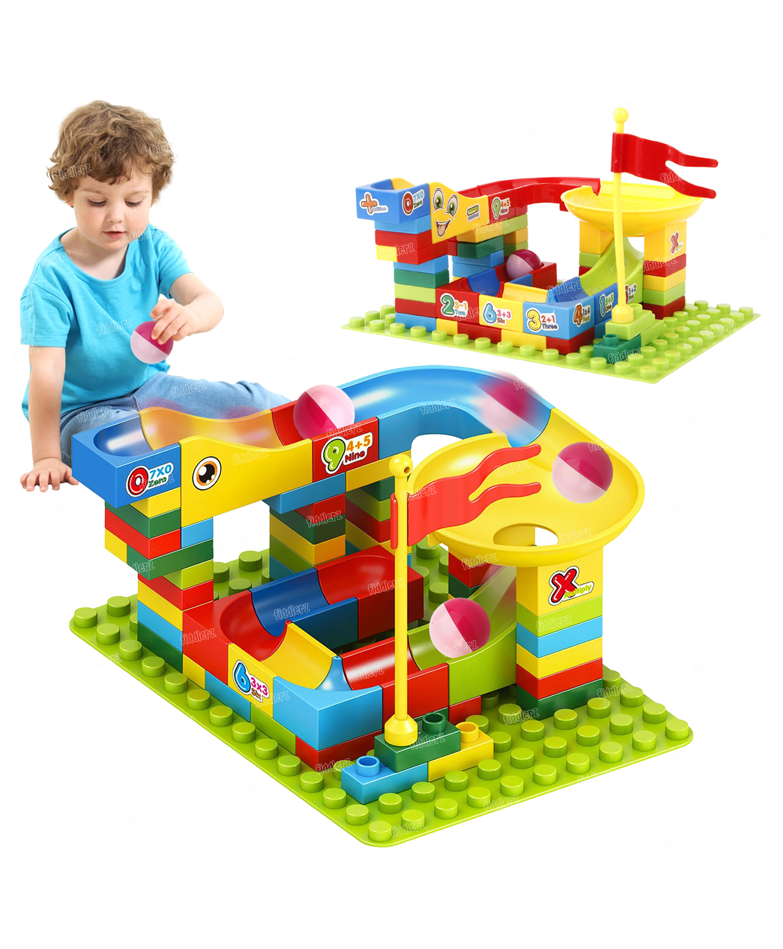 Fiddlerz Building Blocks Funnel Track 66 Pieces Slide Block Marble Race - Multicolor-image-18