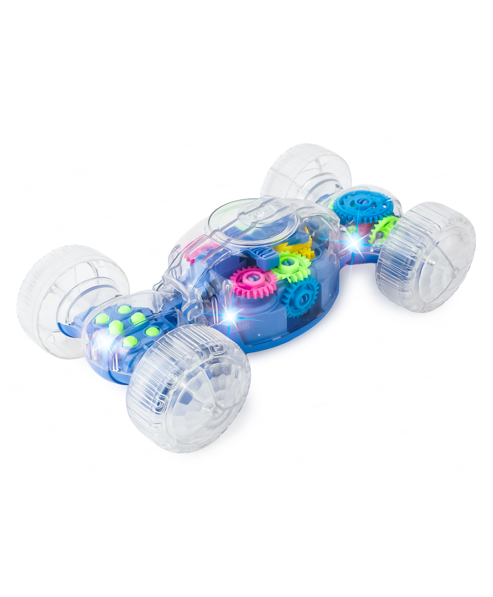 Fiddlerz Gear Stunt Car Toy Transparent Flip Double Sided Rotation Off Road Vehicle with Lights & Sound Toys For Kids - Blue-image-17