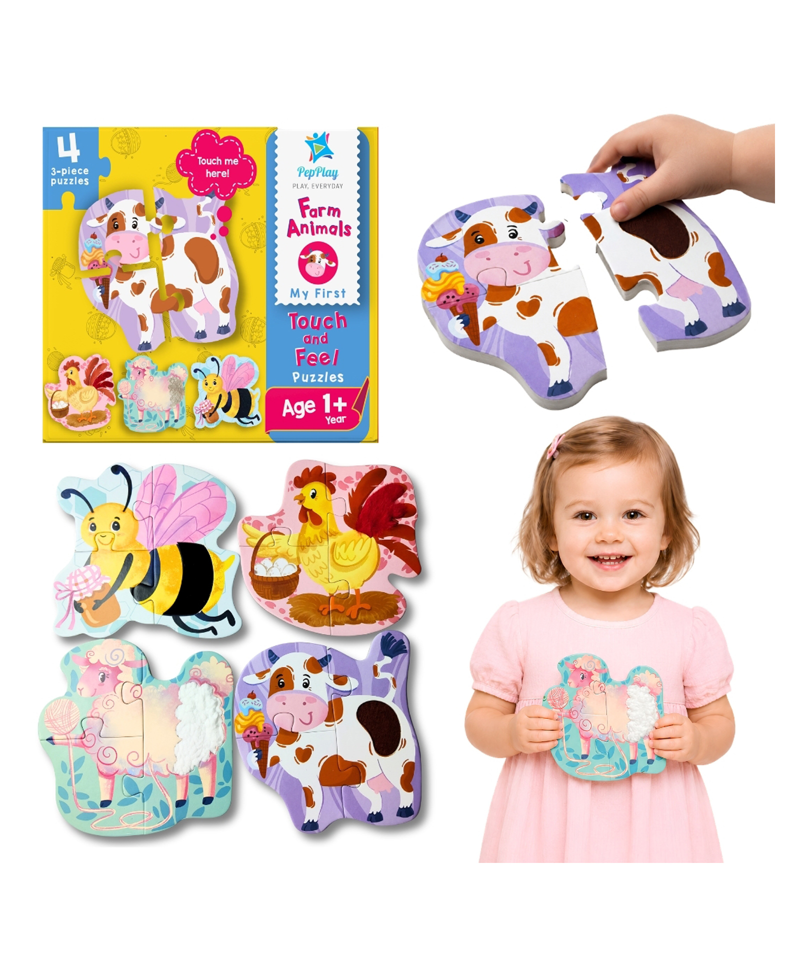 PepPlay My First Touch Feel Puzzles Farm Animals 12 Pieces - Multicolour-image-27
