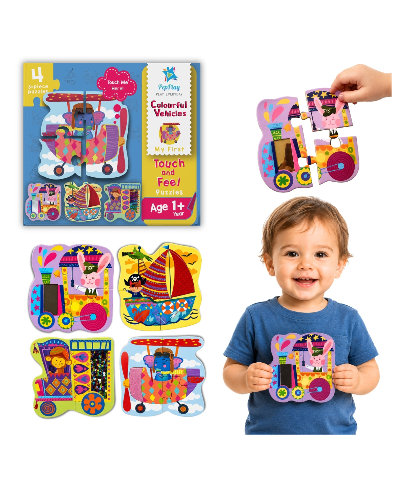 PepPlay My First Touch & Feel Puzzles Vehicles - 12 Pieces-image-2