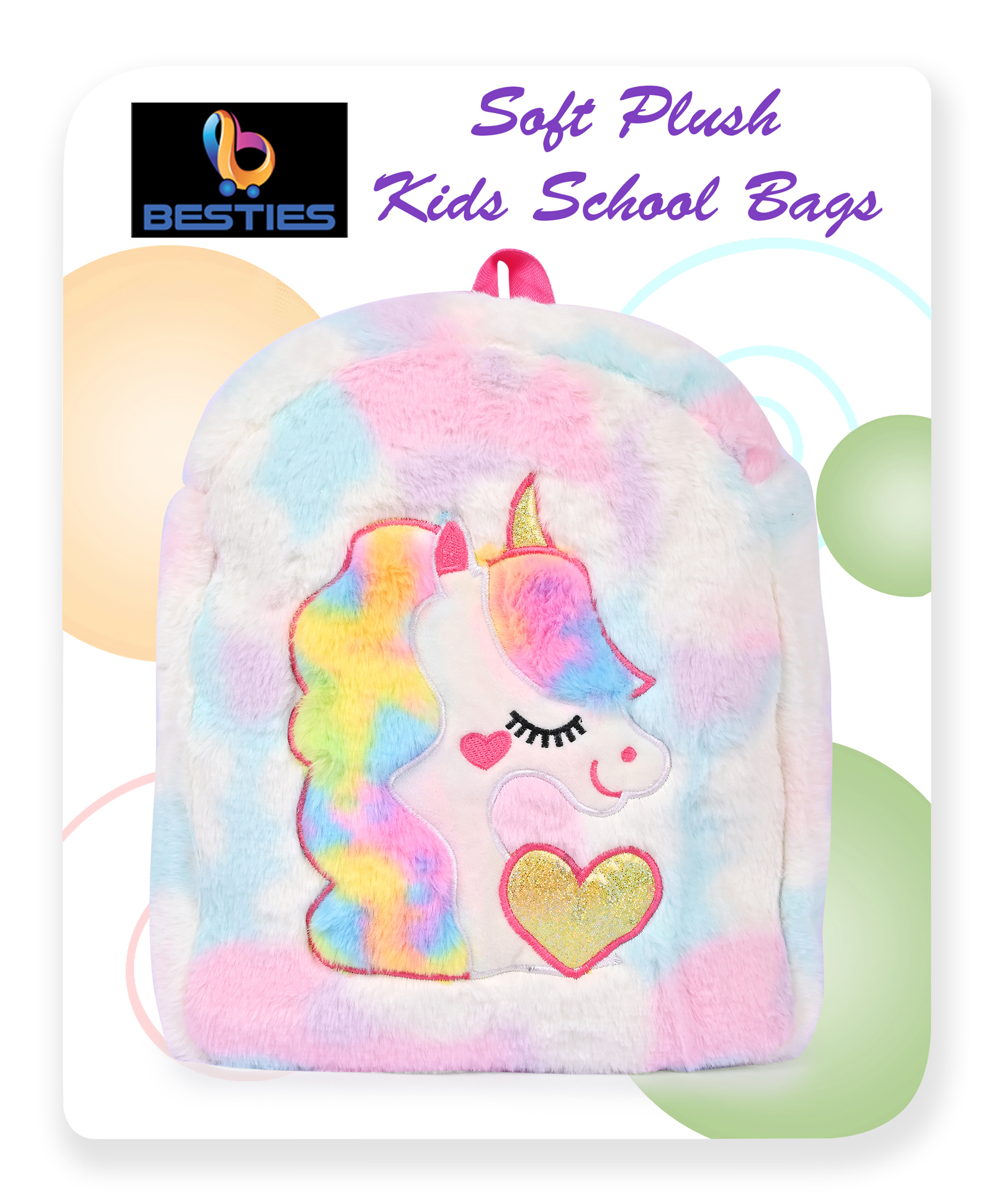 Besties Kids Soft Plush Unicorn Pre School Bag Multicolor - 12 Inches-image-45