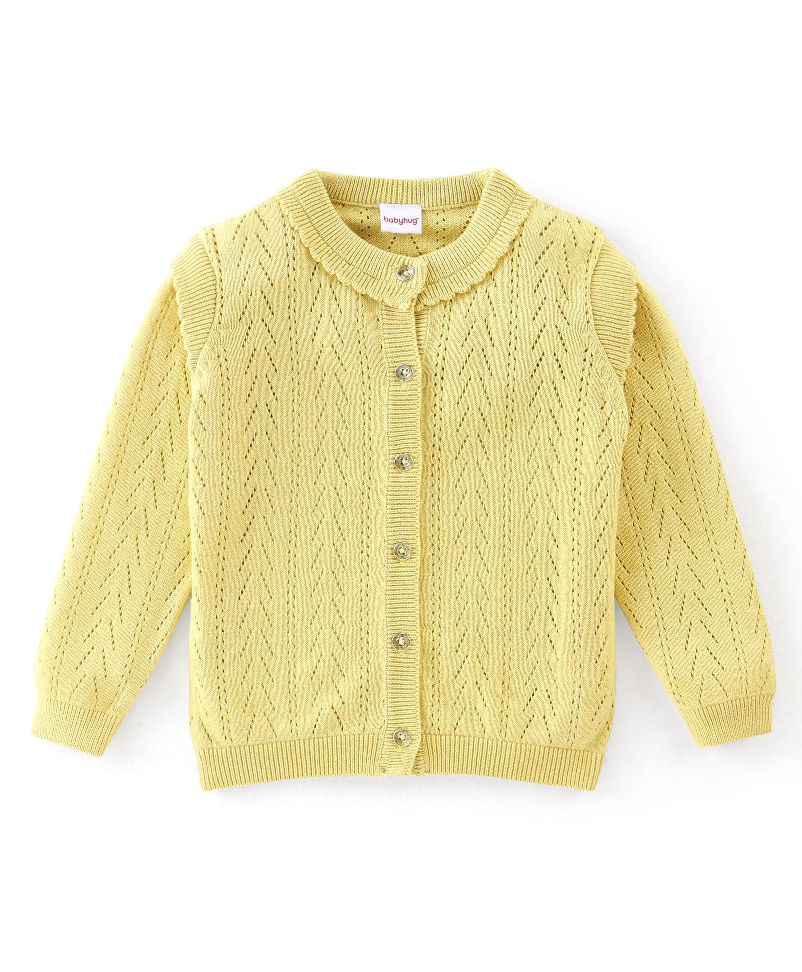 Babyhug Full Sleeves Designed Front Open Sweater - Yellow-image-13