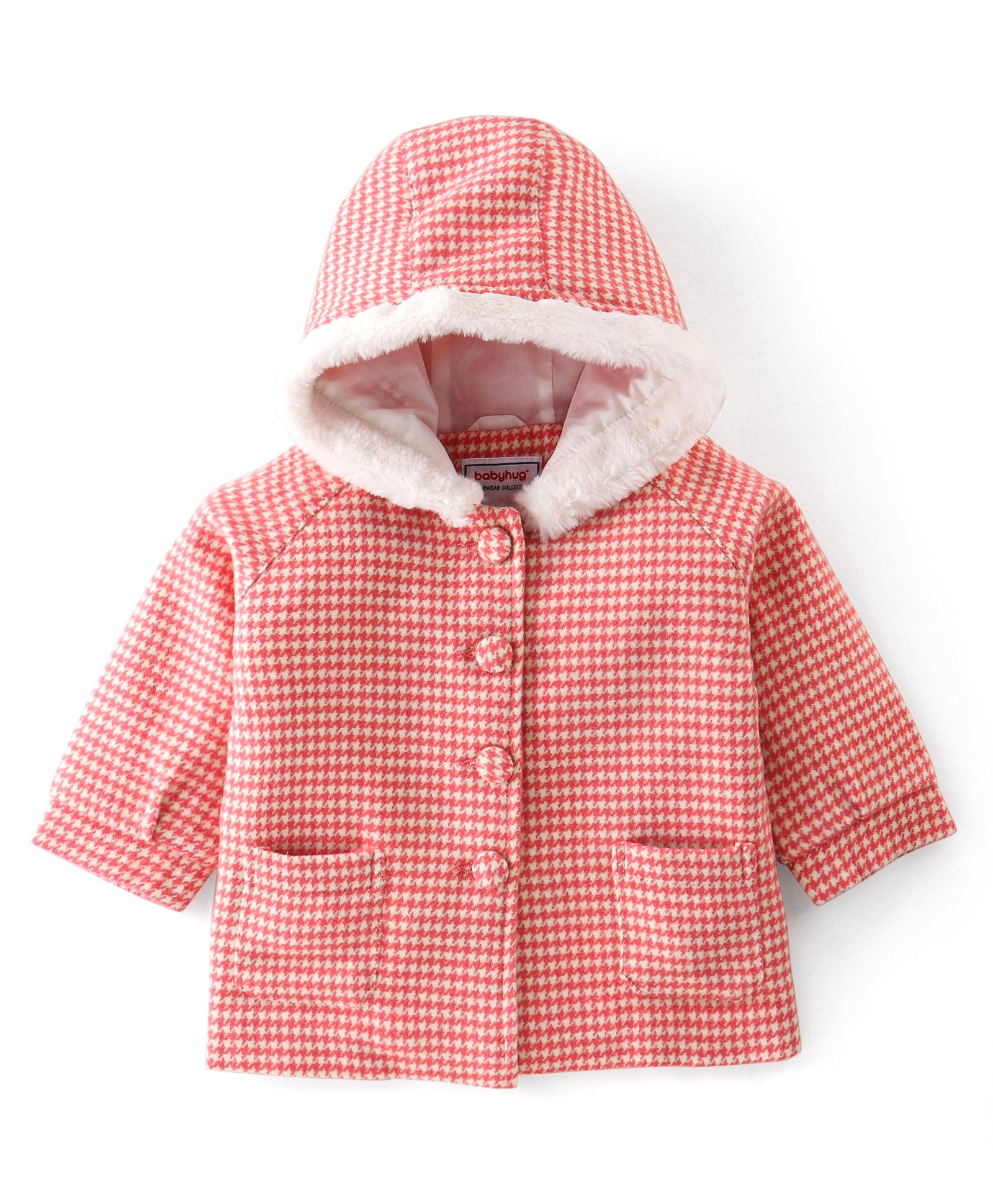 Babyhug Woven Full Sleeves Hooded Jacket Checkered - Red & White-picture-17