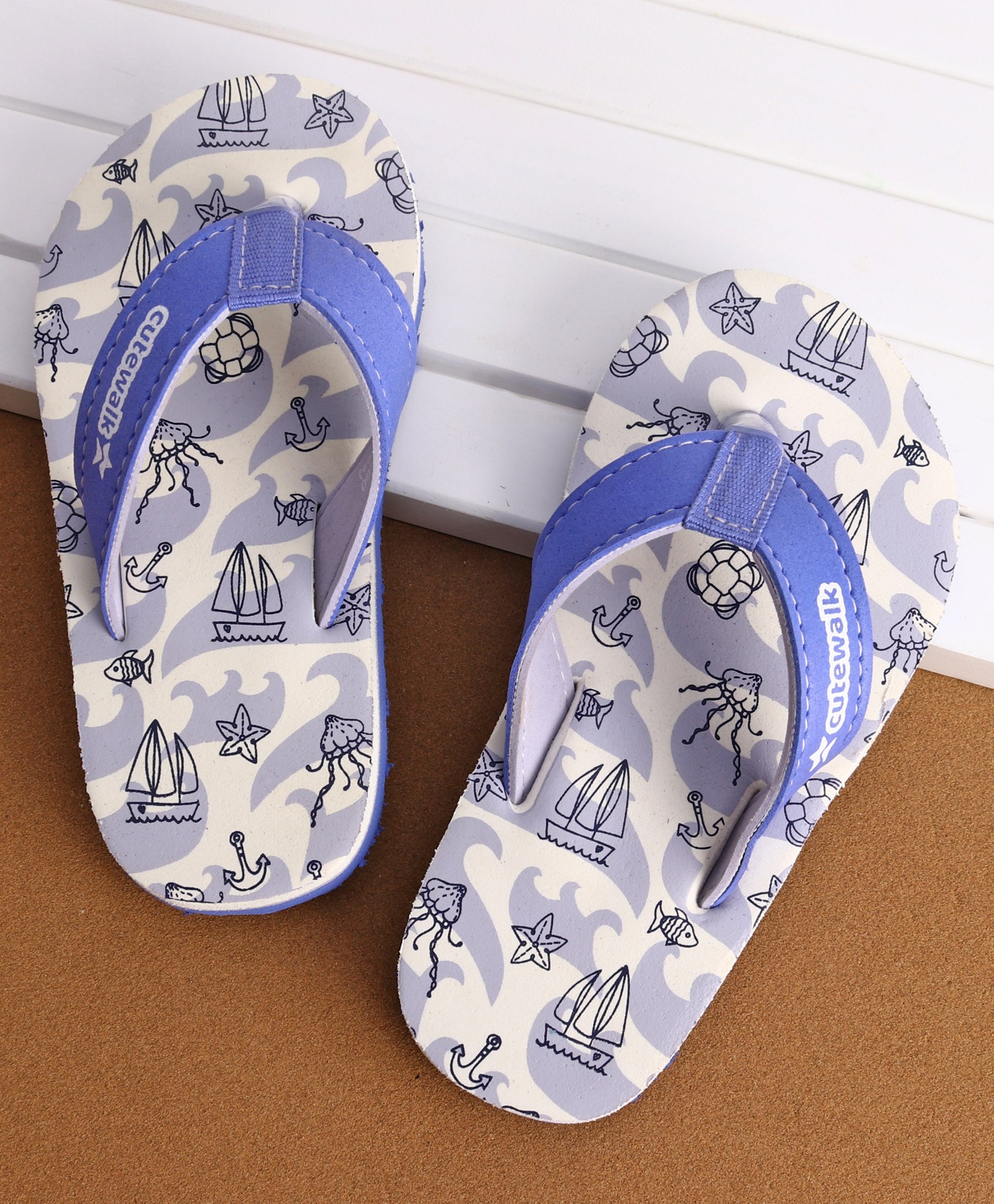 Cute Walk by Babyhug Slip On with Sea Life Printed Flip Flops - Blue-image-17