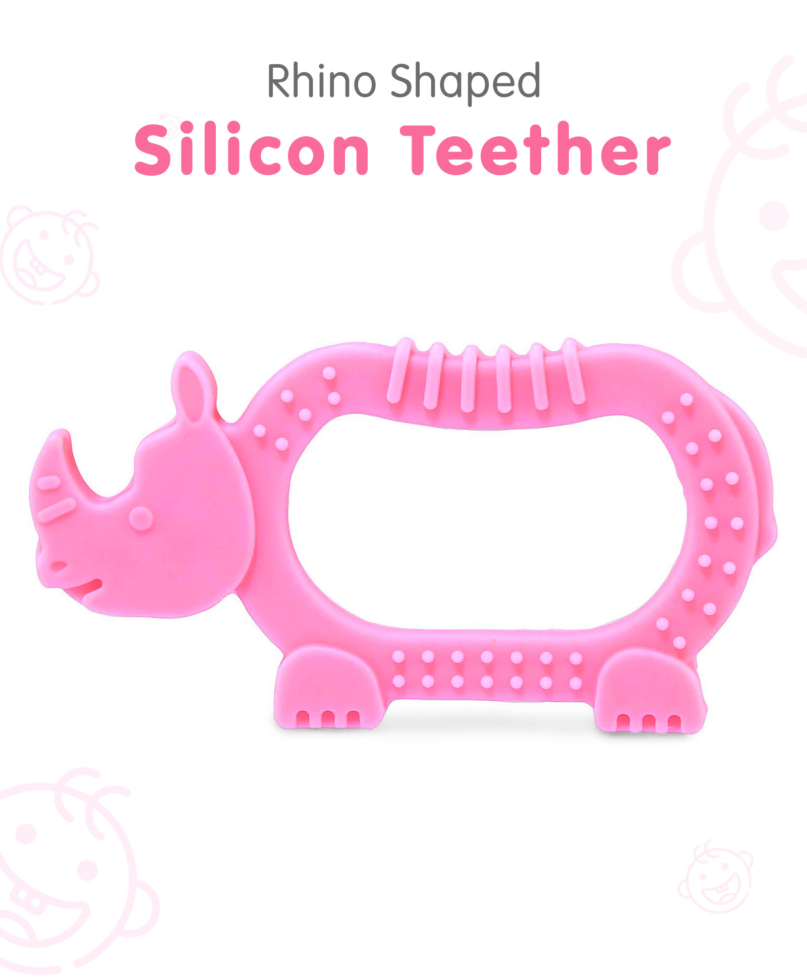 Rhino  Shaped Silicon Teether - Pink-image-26