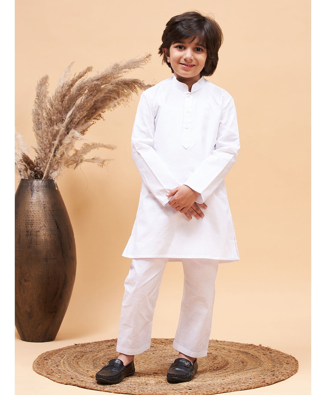 JBN Creation Full Sleeves Solid  Kurta Pyjama Set - White-image-18