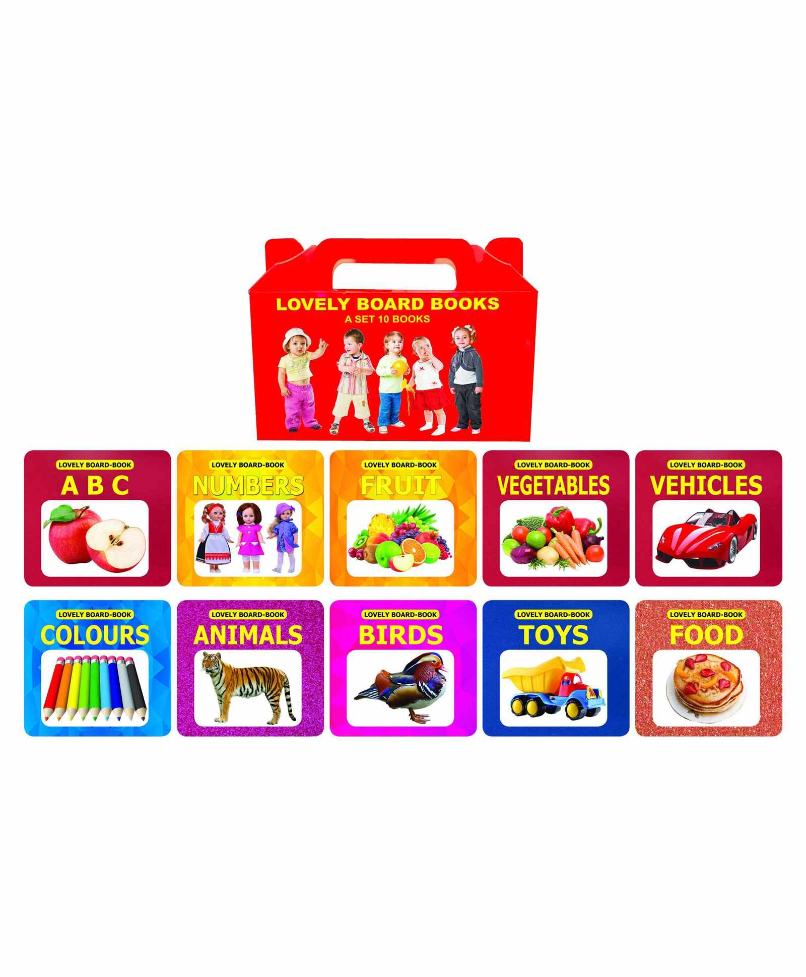 Dreamland Lovely Board Books Gift Box Set of 10 Books - ABC, Number, Fruit,  Vegetables, Vehicles, Colours, Animals, Birds, Toys, Food , Easy ...  Learning Picture Board Books Pack: Gift Pack Online