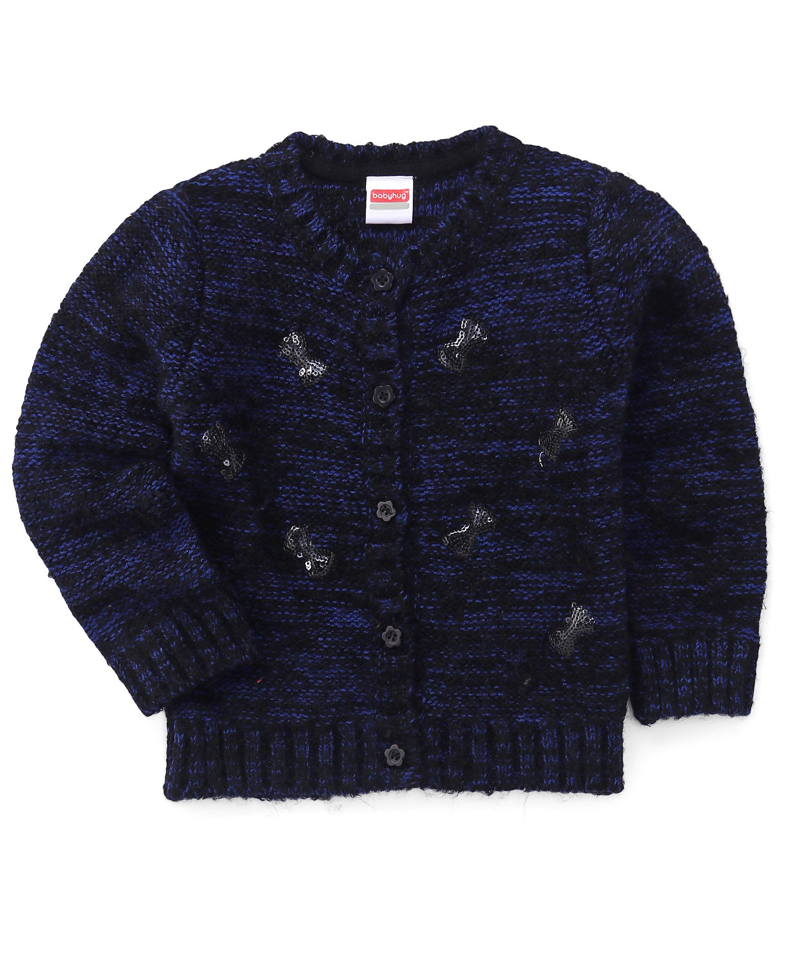 Babyhug Full Sleeves Cardigan With Sequined Bow - Navy-picture-16
