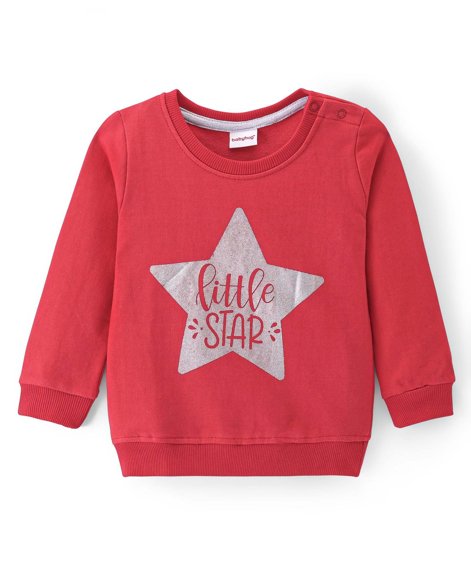 Babyhug Full Sleeves Sweatshirt with Star Graphic Print - Red-image-23
