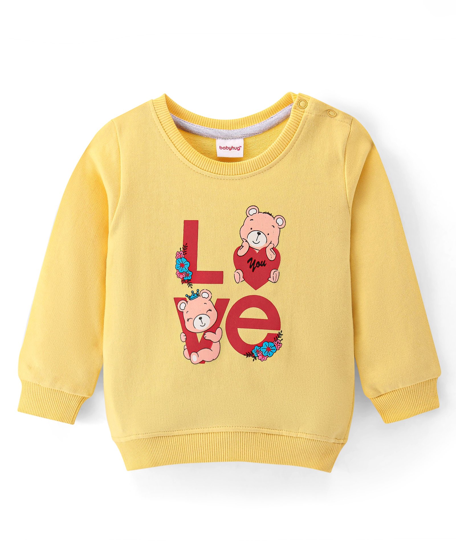 Babyhug Cotton Full Sleeves Sweatshirt Bear Graphic Print - Yellow-image-17