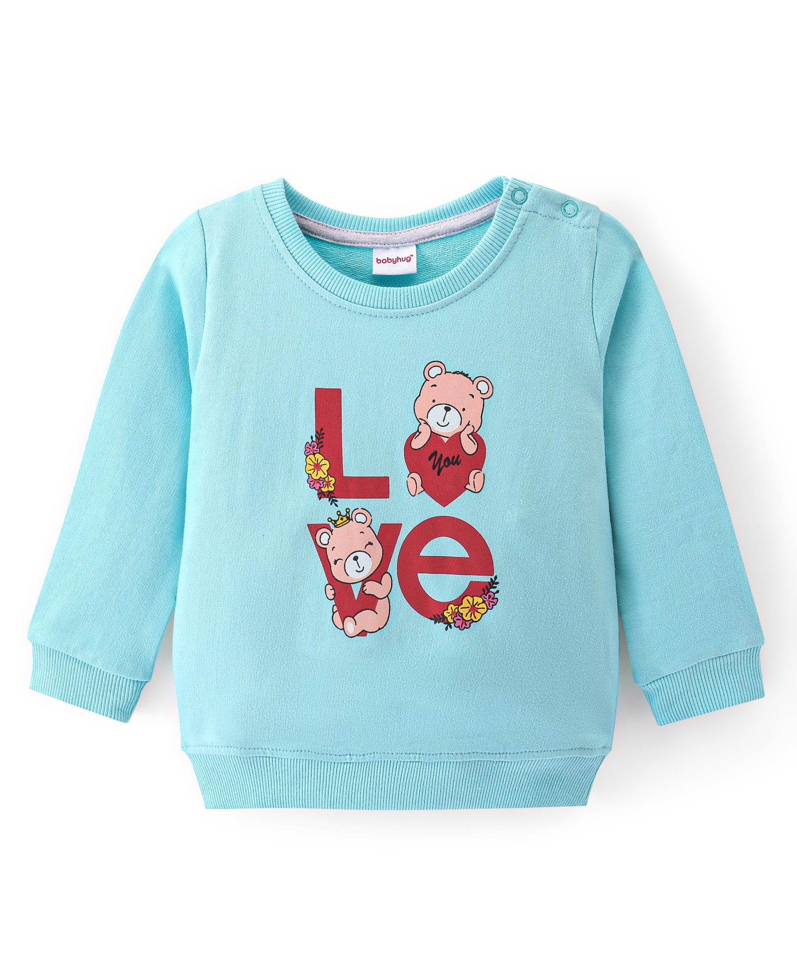 Babyhug Cotton Full Sleeves Sweatshirt Bear Graphic Print - Light Blue-image-37