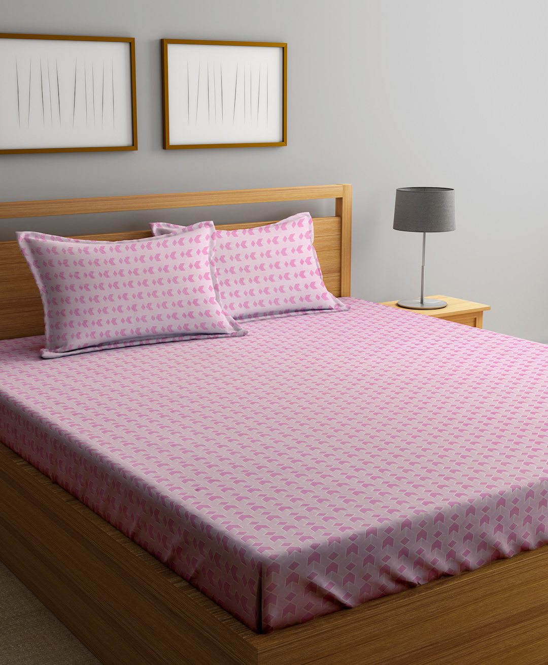 Klotthe Pink Geometric 300 TC Cotton Blend Double Bedsheet with 2 Pillow Covers-picture-10