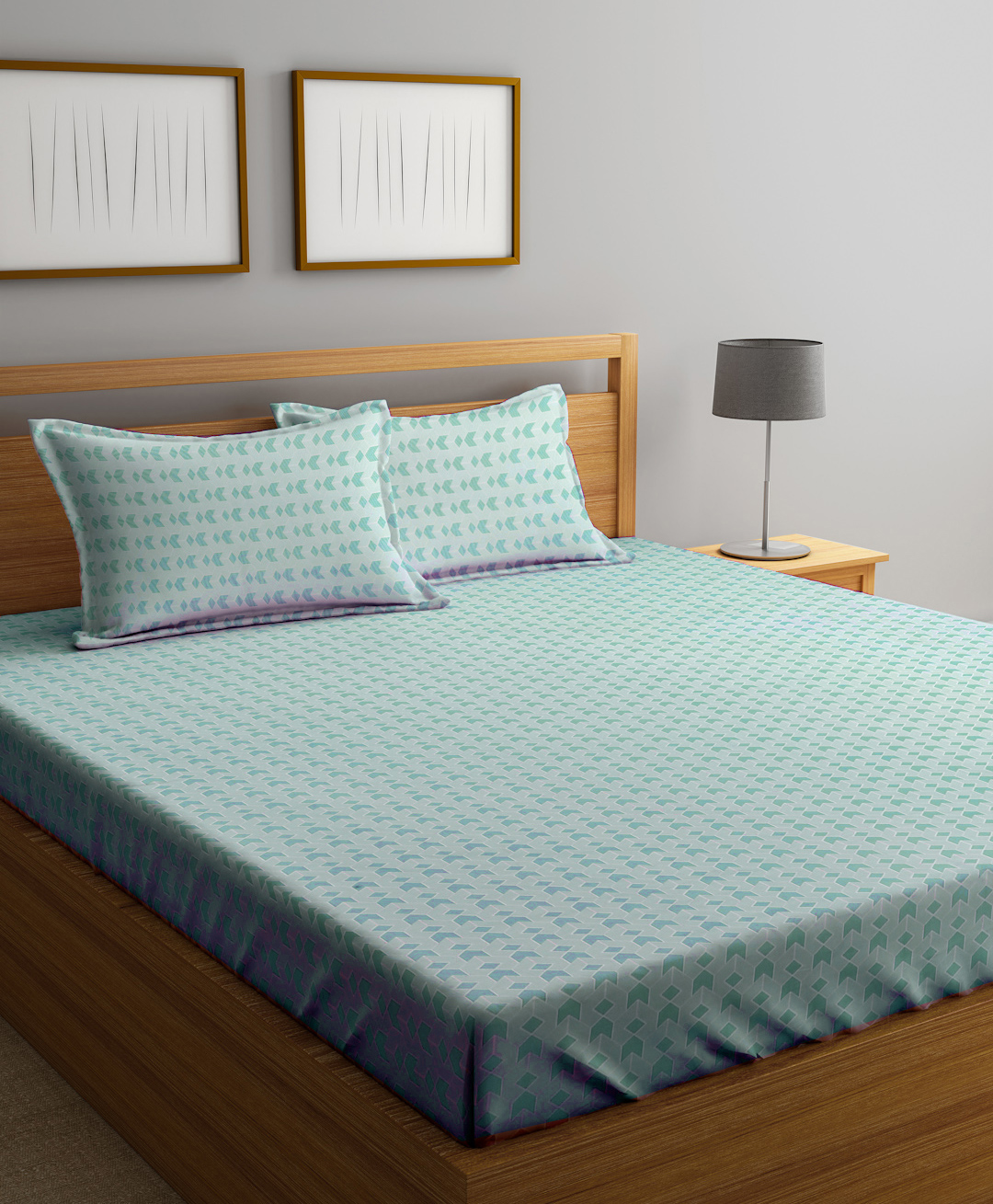 Klotthe Green Geometric 300 TC Cotton Blend Double Bedsheet with 2 Pillow Covers-picture-26