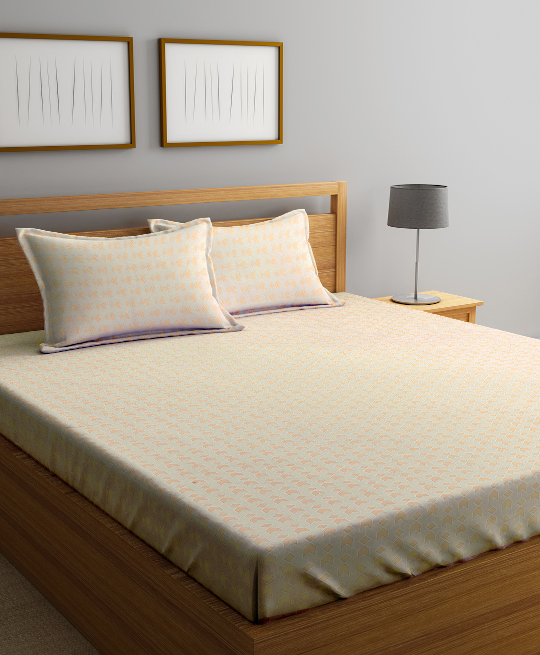 Klotthe Orange Geometric 300 TC Cotton Blend Double Bedsheet with 2 Pillow Covers-picture-17