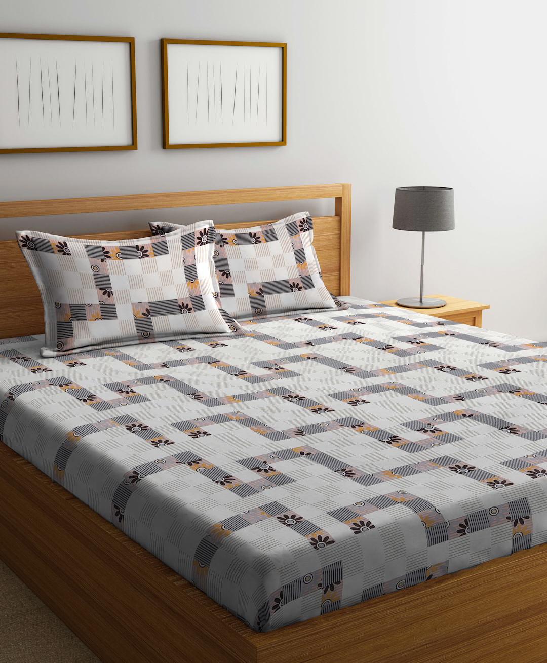 Klotthe Multicolor Geometric 300 TC Cotton Blend Double Bedsheet with 2 Pillow Covers-picture-20
