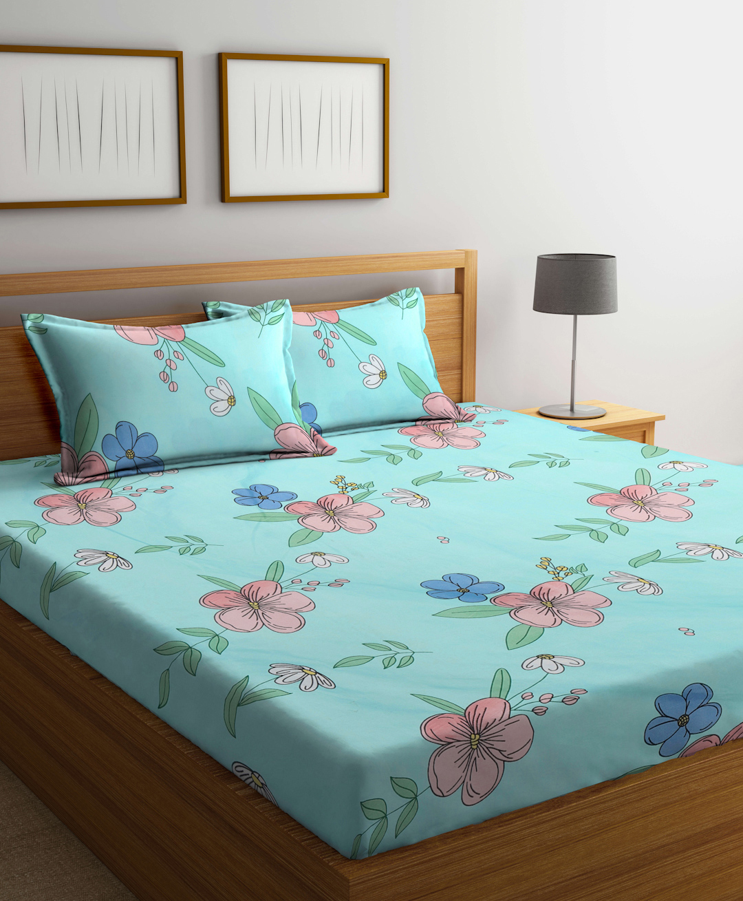 Klotthe Multicolor Floral 300 TC Cotton Blend Double Bedsheet with 2 Pillow Covers-picture-17