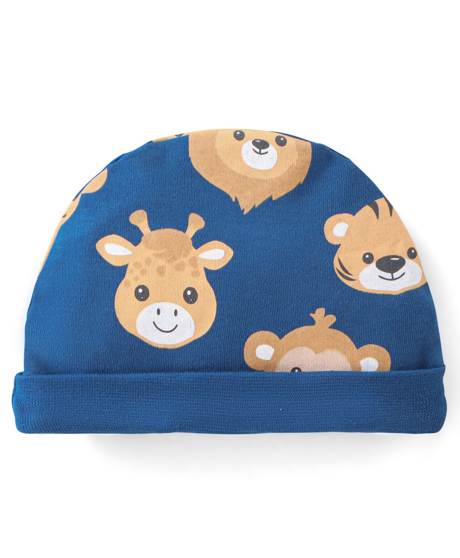 Babyhug 100% Cotton Knit Cap Animal Print Blue - Diameter 13.5 cm-image-49