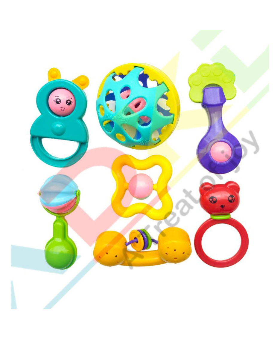ADKD Colorful Non-Toxic Plastic Attractive Sound Rattle Toy Set for New Born Babies Pack of 7 - Multicolour-image-22