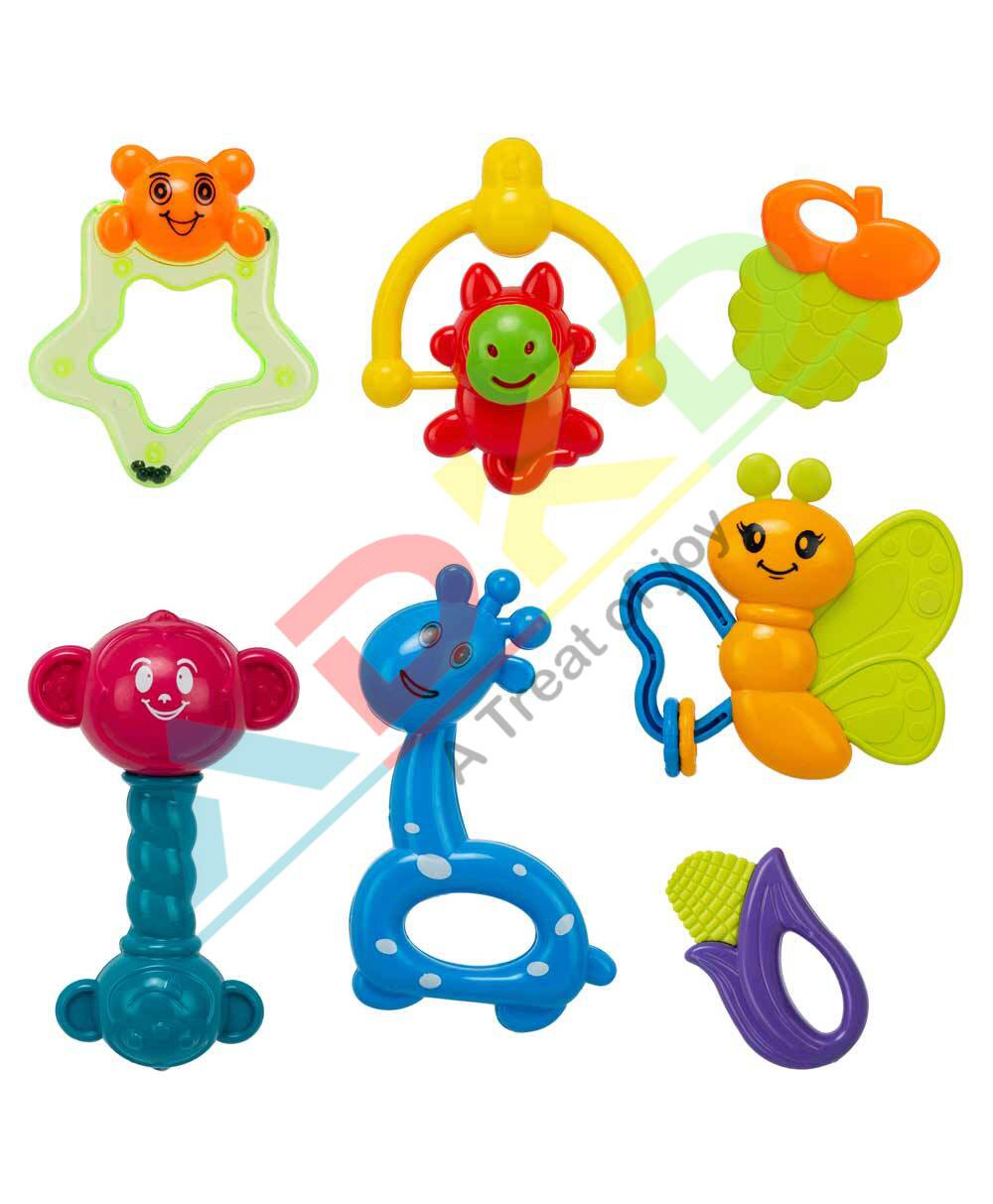 ADKD Colorful Non-Toxic Plastic Attractive Sound Rattle Toy Set for New Born Babies Pack of 7 - Multicolour-image-23