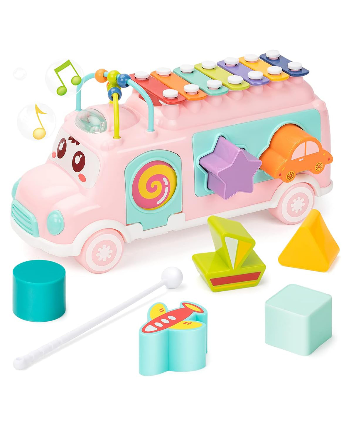 ADKD Xylophone Musical School Bus for Kids With Educational Shape Sorter Toy with 7 Blocks - Color May Vary-picture-31