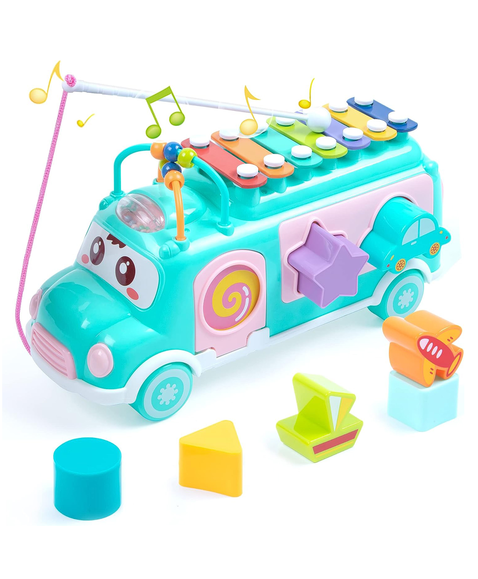 ADKD Xylophone Music Bus for Kids With 7 Blocks Shape Sorter - Colour May Vary-image-6
