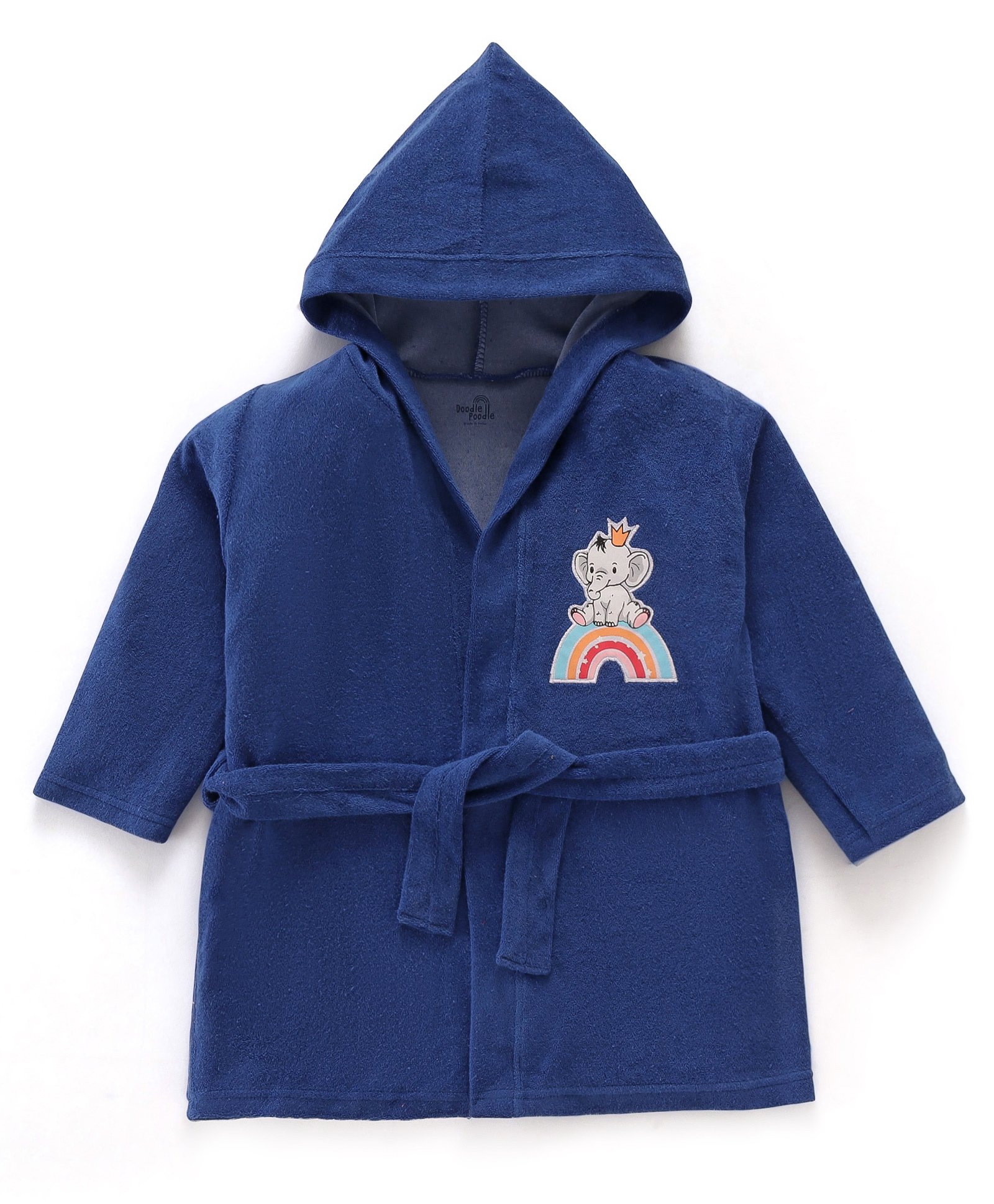 Doodle Poodle Terry Knit Full Sleeves Hooded Bath Robe With Elephant Patch- Navy Blue-picture-19