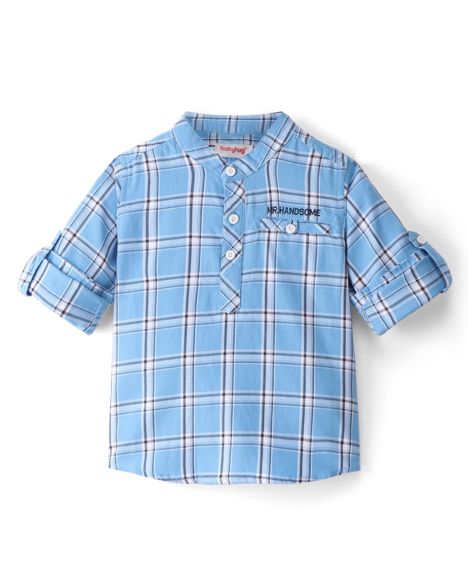 Babyhug Cotton Woven Full Sleeves Checks Kurta Shirt - Blue-image-0