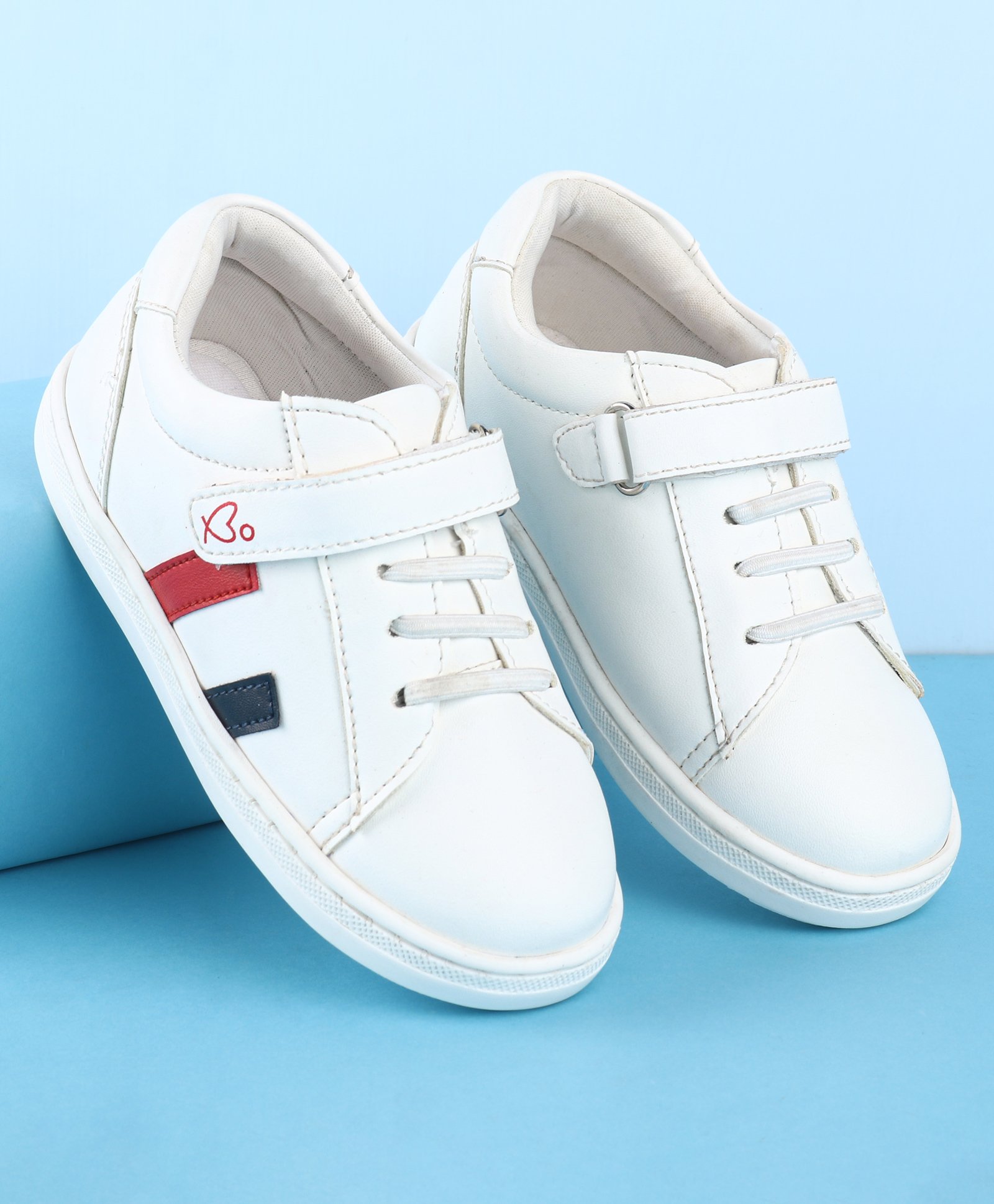 Babyoye Casual Shoes with Velcro Closure & Side Strip- White