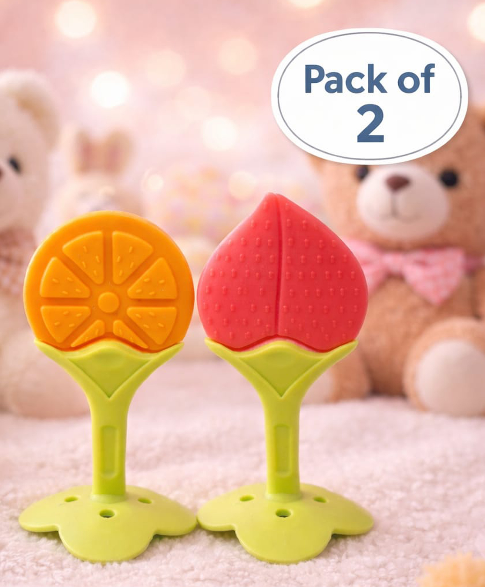 Kritiu Fruit Shaped Silicone Stand Teether Pack Of 2 - Multicolor-picture-38