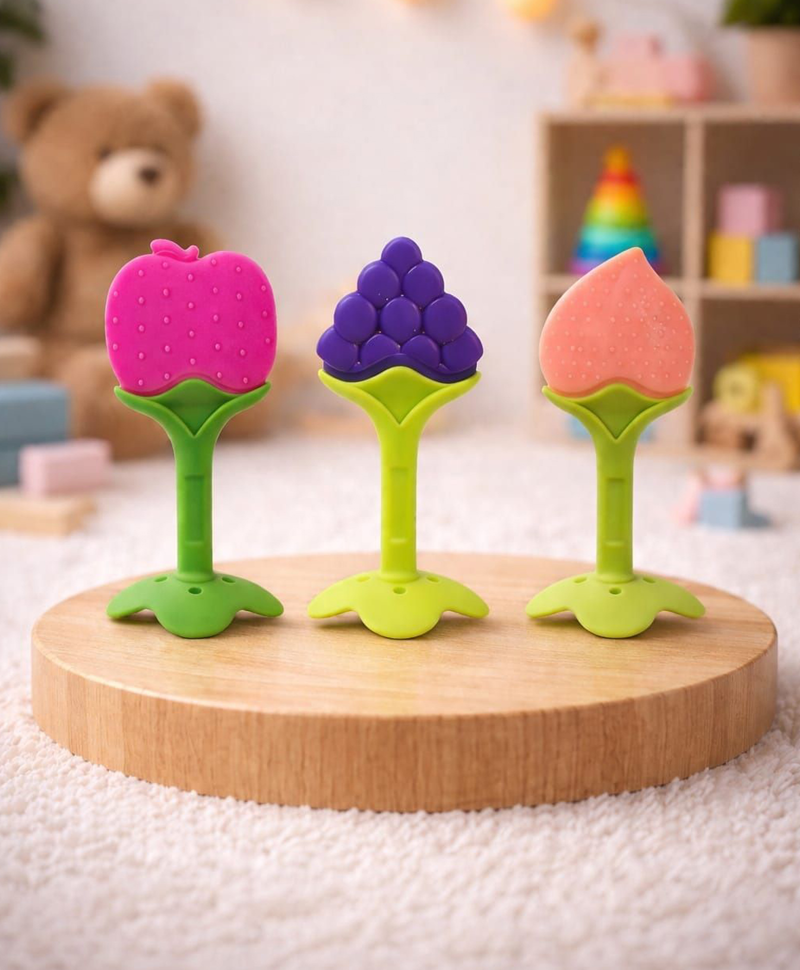 Kritiu Fruit Shaped Silicone Stand Teether Pack Of 3 - Multicolor-picture-36