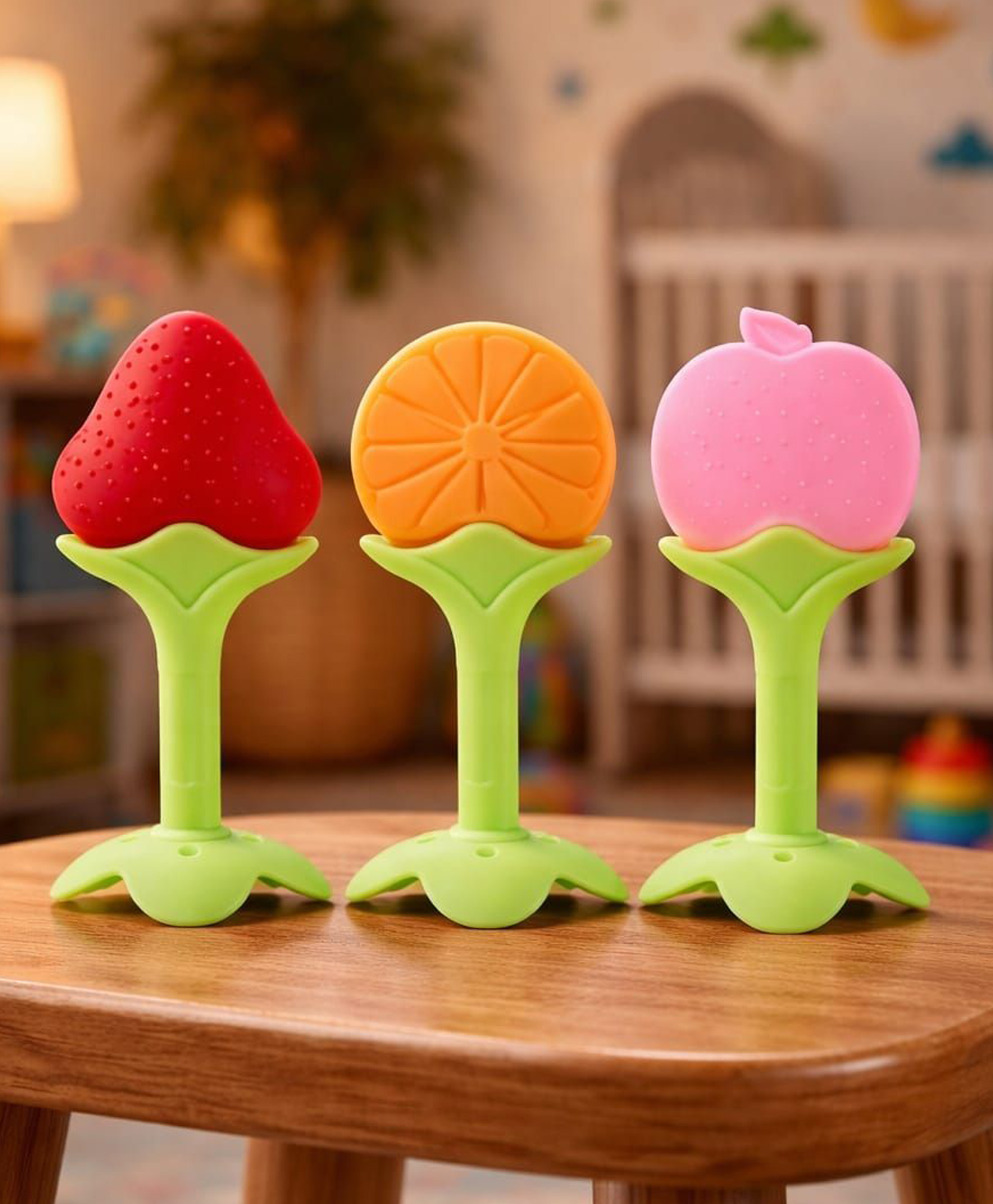 Kritiu Fruit Shaped Silicone Stand Teether Pack Of 3 - Multicolor-picture-34