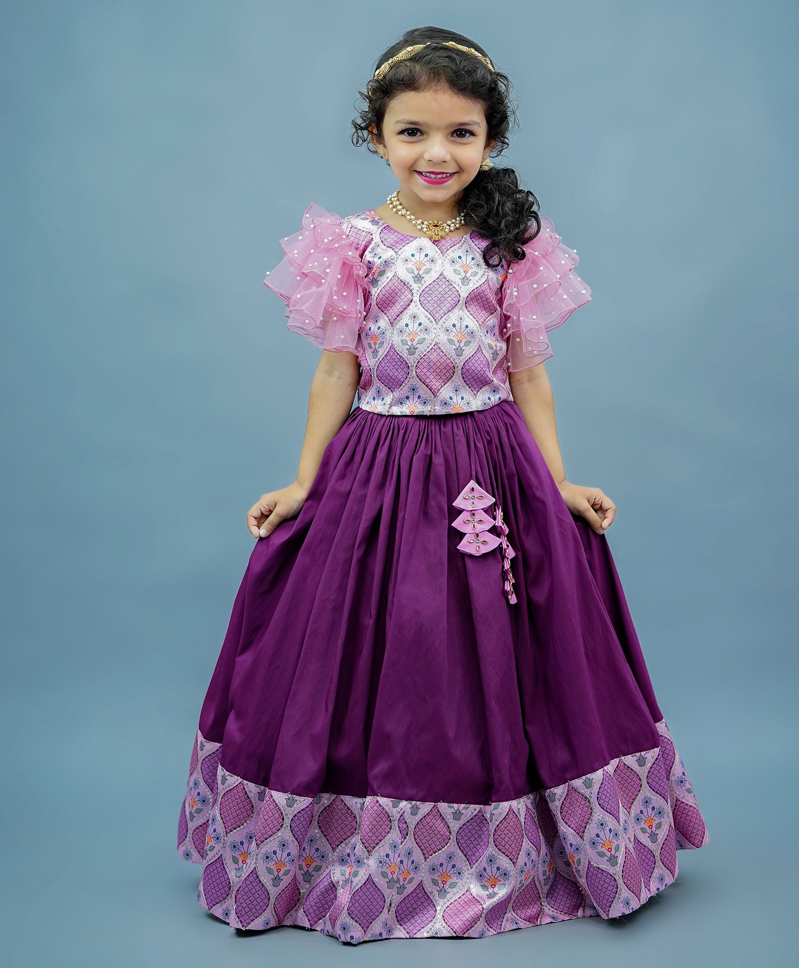 Li&Li BOUTIQUE Frill Sleeves Scallop Design Top With Coordinating Skirt - Plum Purple &  Onion Pink-picture-14