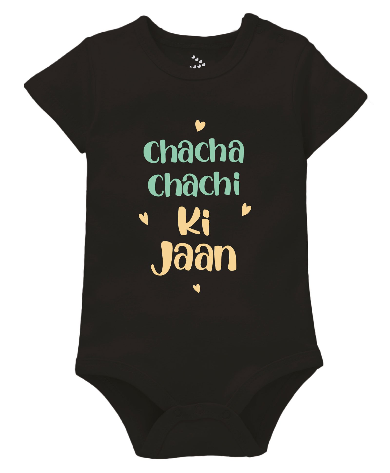 Zeezeezoo Half Sleeves Chacha Chachi & Baby Theme Chacha Chachi ki Jaan Text Printed Baby Onesie - Black-picture-26