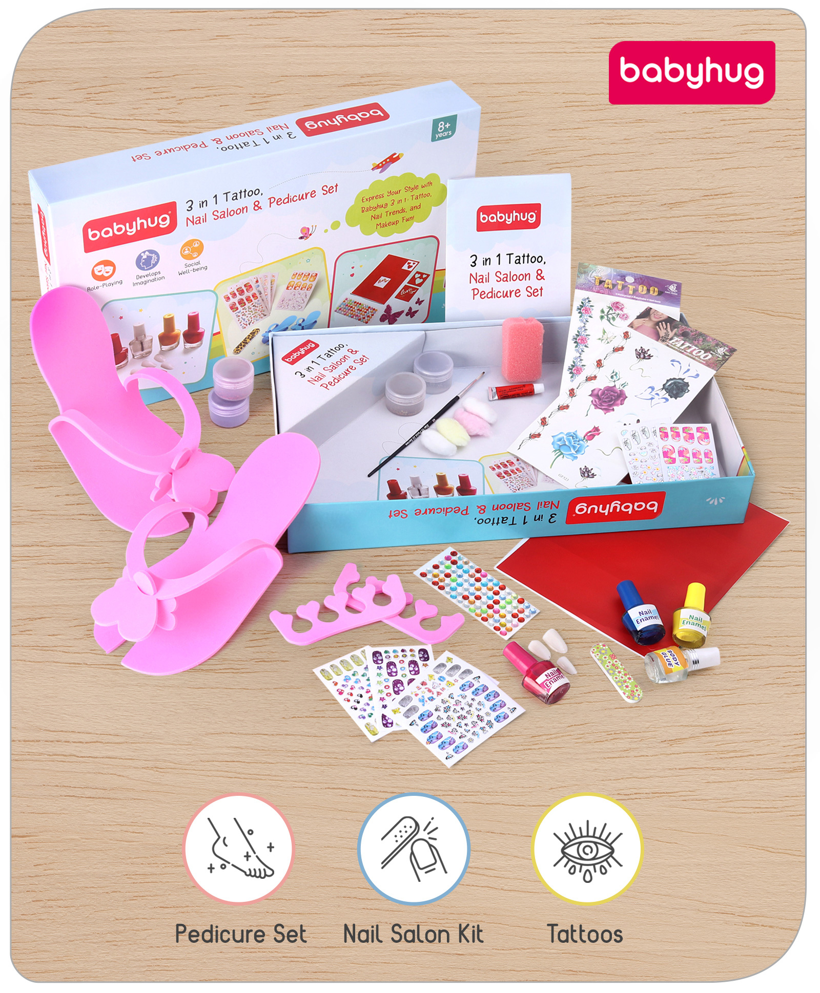Babyhug 3 in 1 Tattoo Nail Saloon and Pedicure Kit - Multicolour