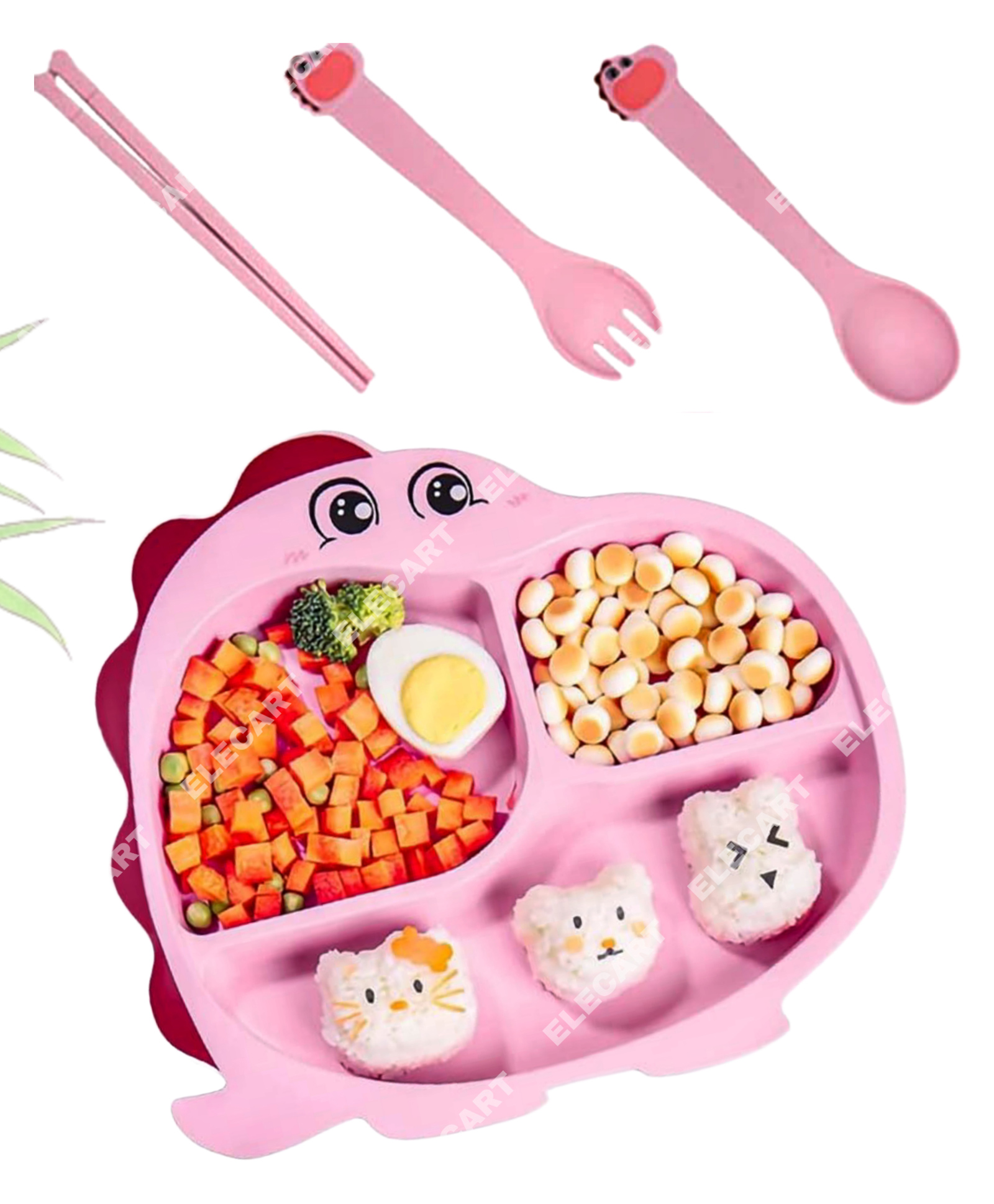 Elecart Eco-Friendly Dinosaur Design Bamboo Fiber Kids Dinner Set Tableware - Color May Vary-picture-10