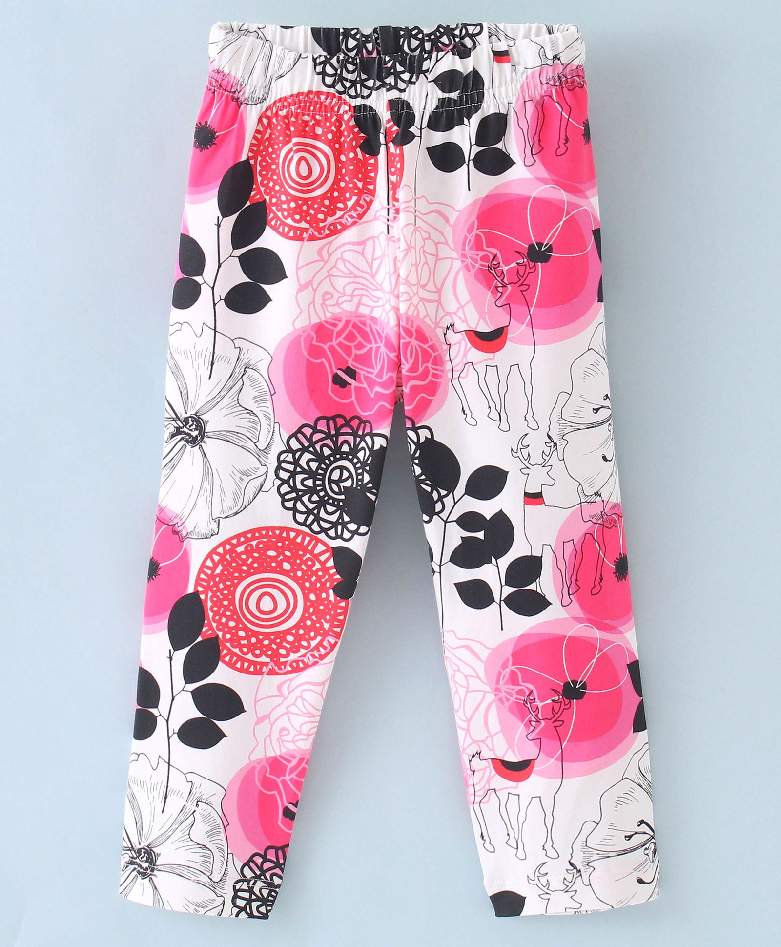 Doreme Cotton Lycra Knit Full Length Leggings Floral Print -Off White-picture-23