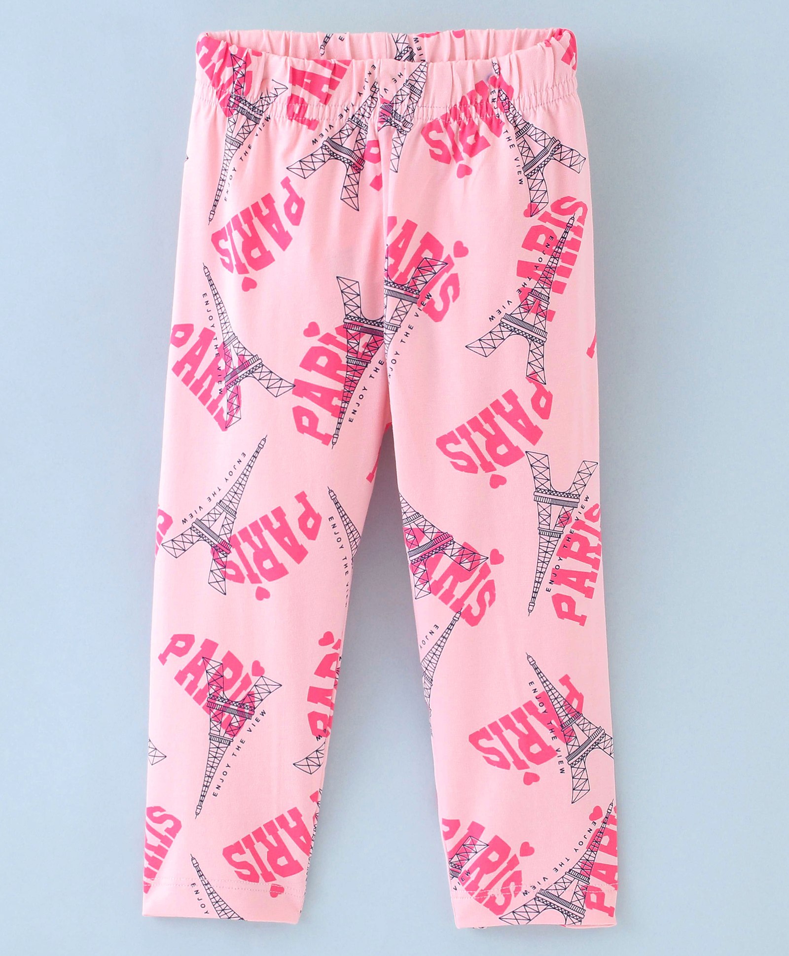 Doreme Cotton Lycra Knit Full Length Leggings Eiffel Tower Print -Pink-image-35