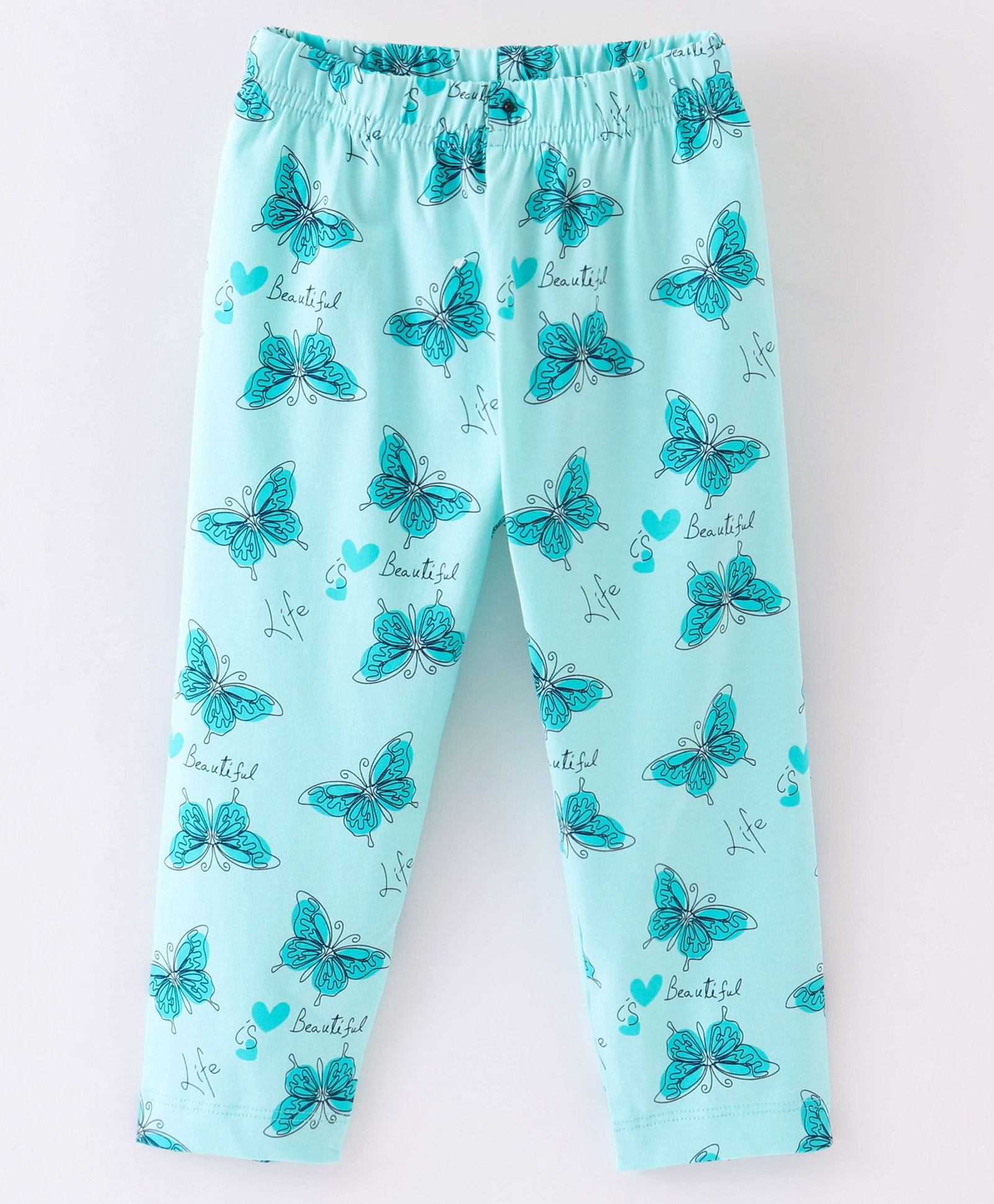 Doreme Cotton Lycra Knit Full Length Leggings Butterfly Print -Cyan Blue-image-48