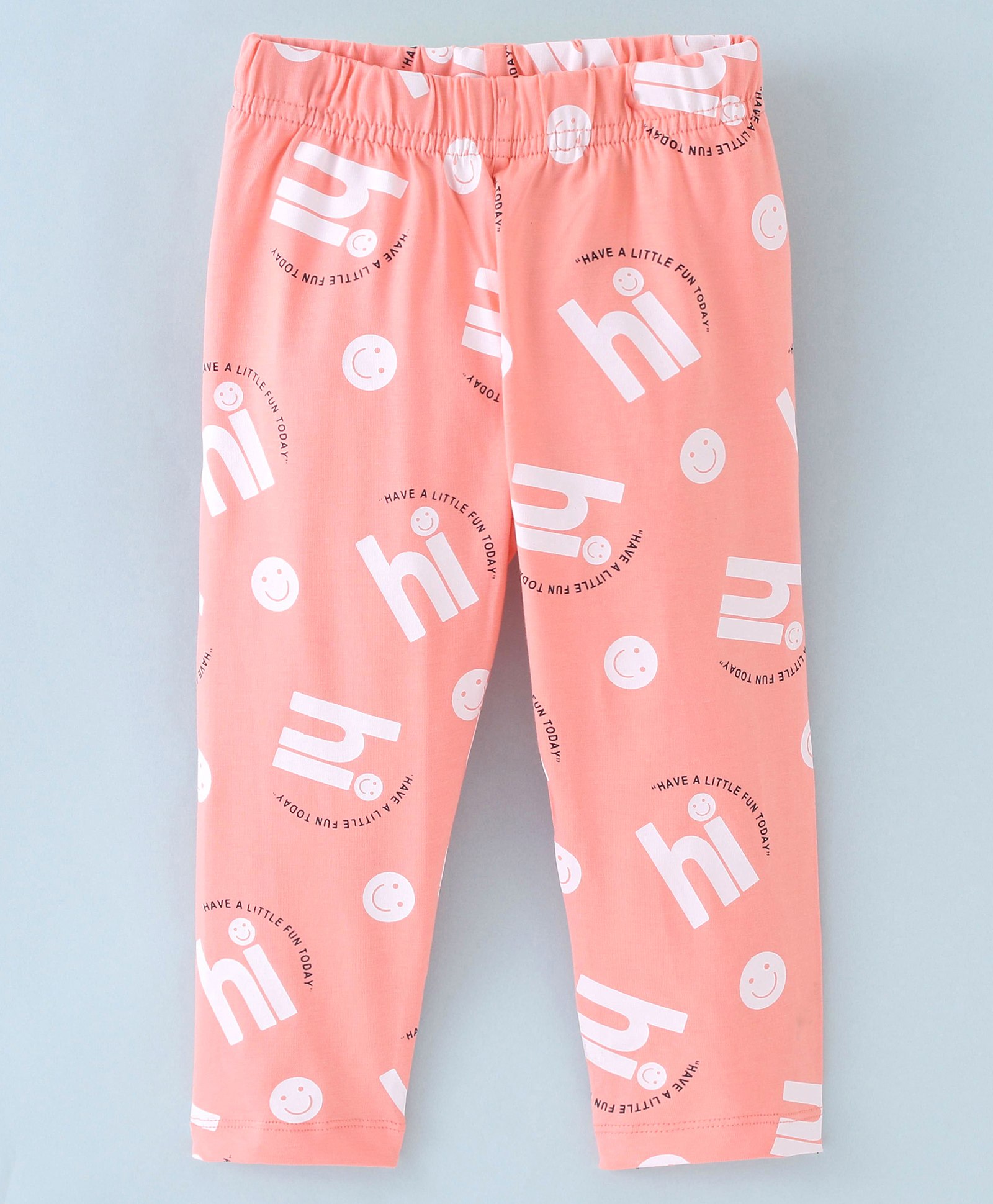 Doreme Cotton Lycra Knit Full Length Leggings Text Print -Peach-image-32