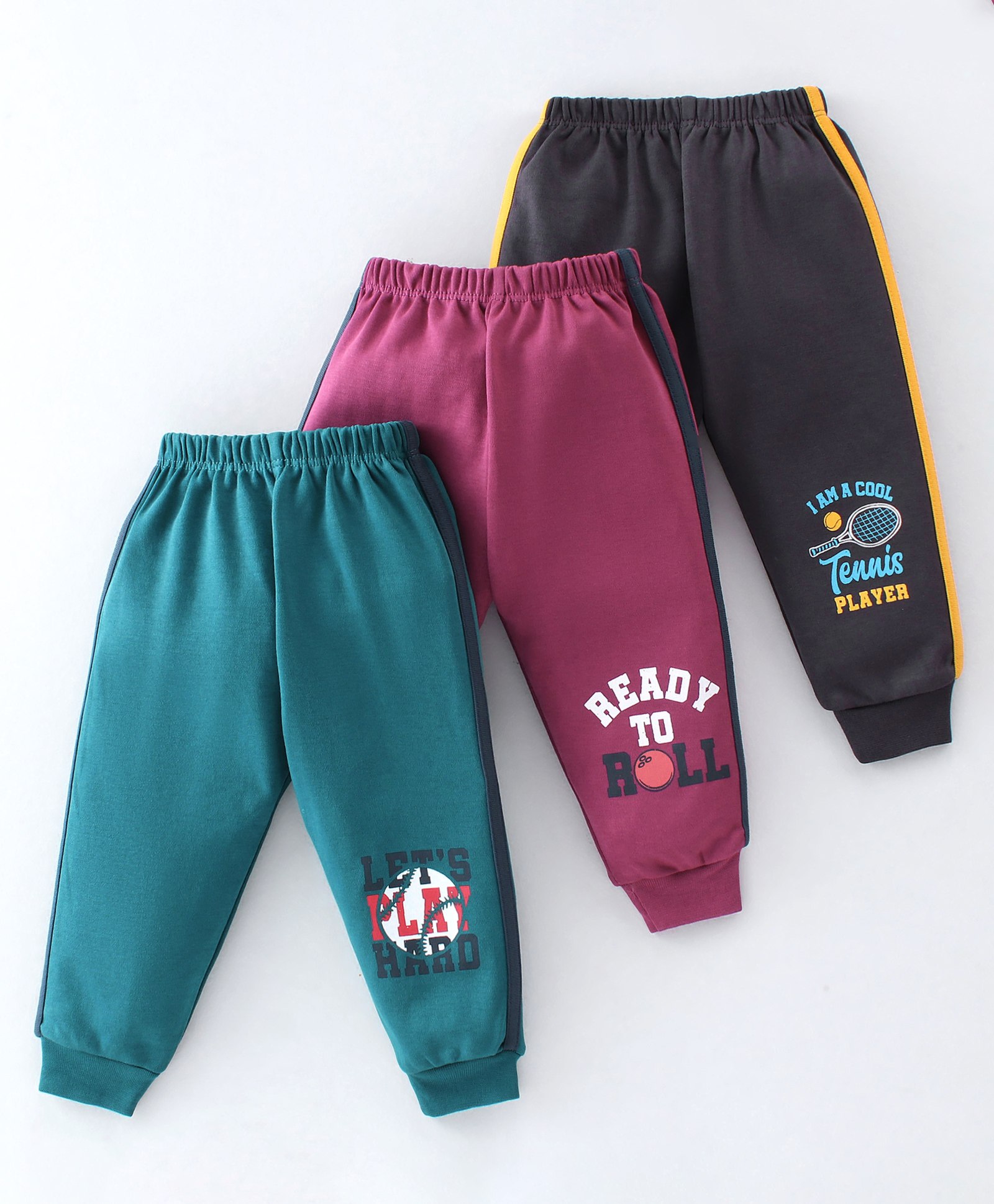 Simply Interlock Full Length Text Print Lounge Pants Pack of 3 - Grey Magenta & Green-image-1