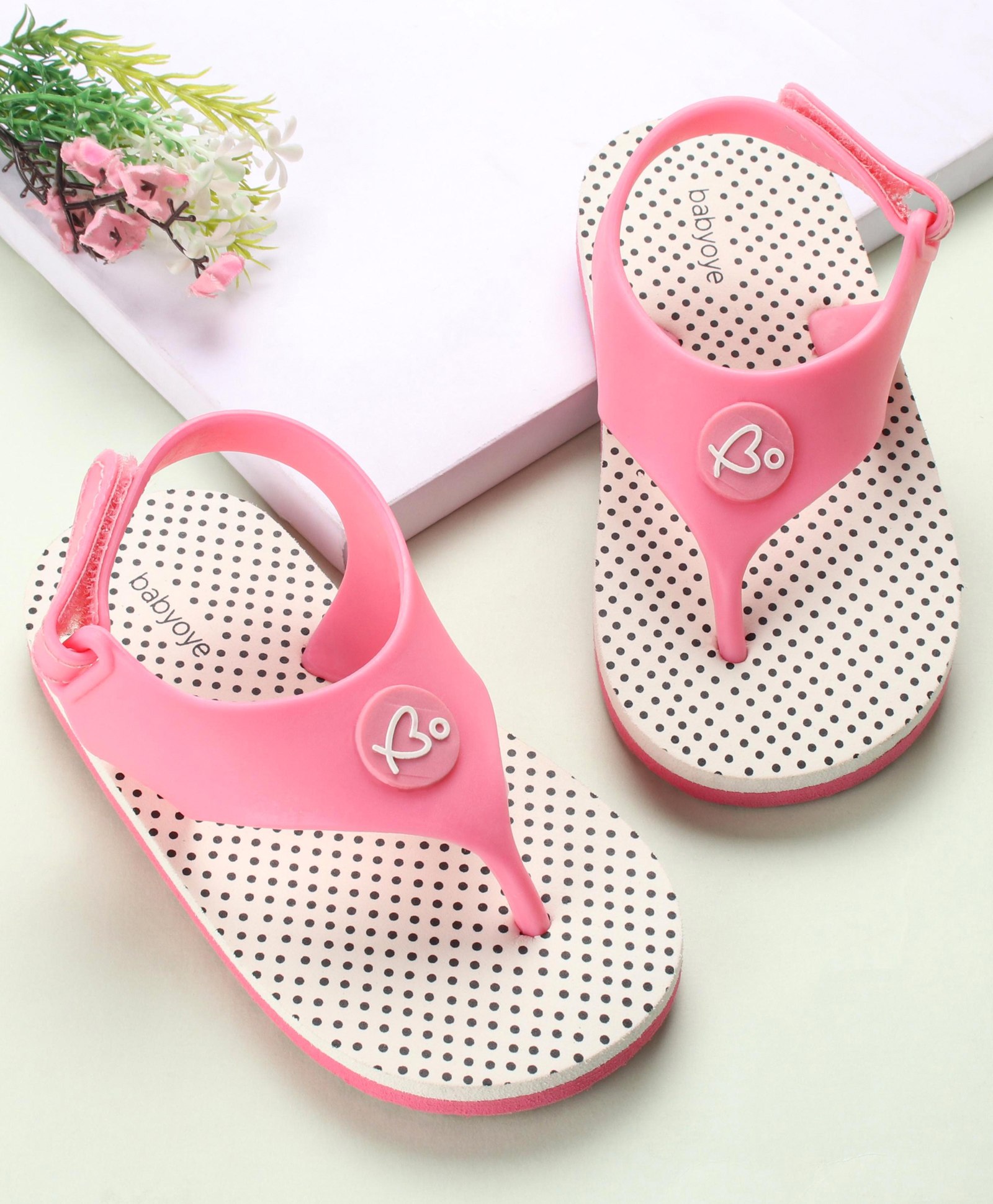 Babyoye Flip Flops Polka Dot Print Velcro Closure - White-picture-24