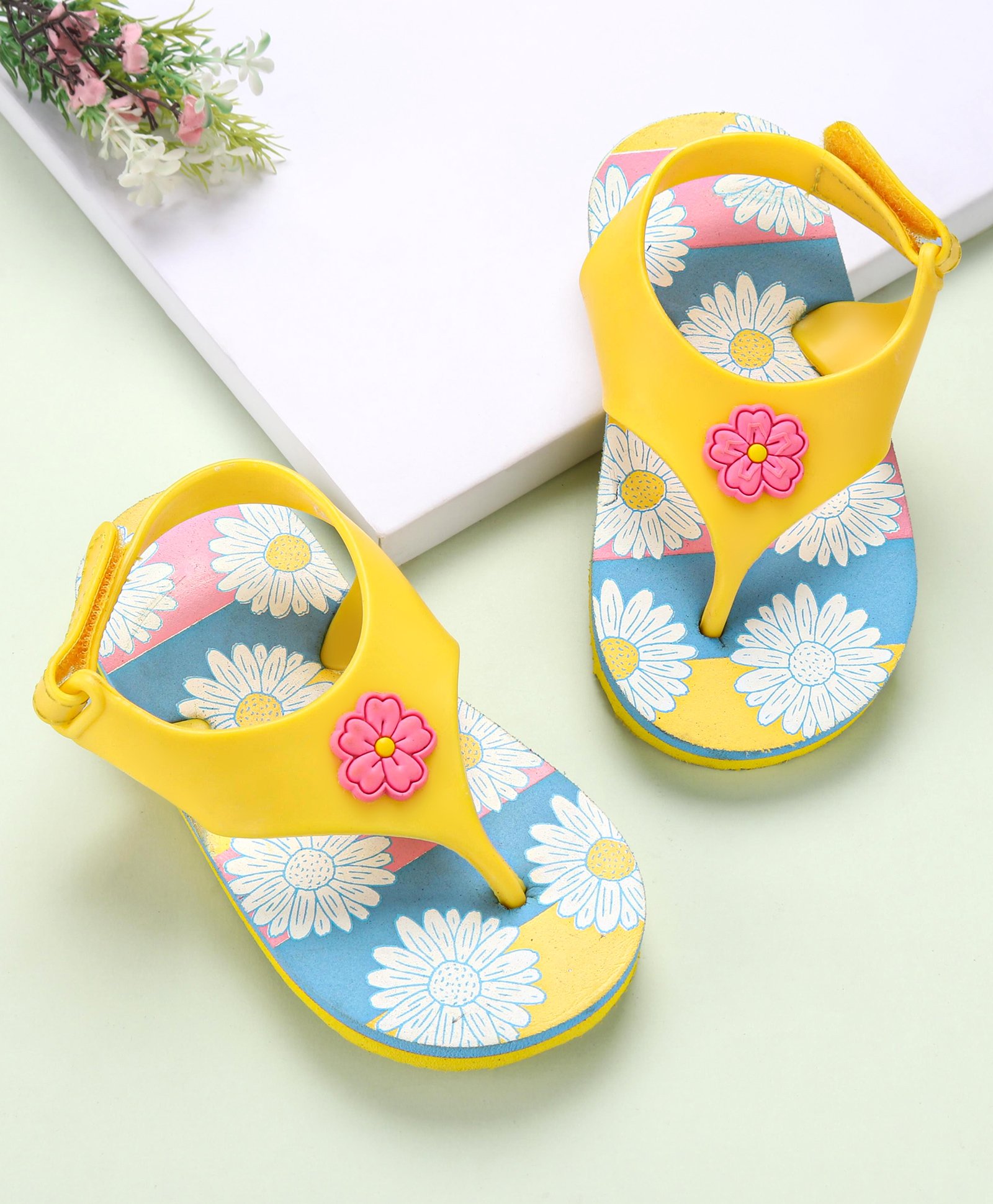 Babyoye Flip Flops with Velcro Closure Floral Print- Yellow-picture-21